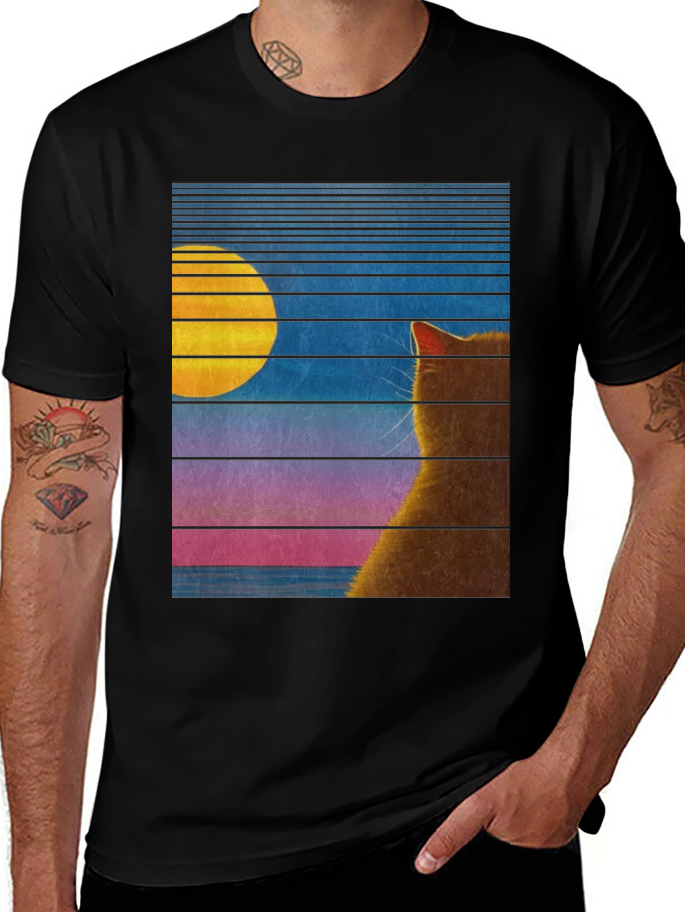 Retro Cat Moon T-Shirt - Unisex Graphic Tee