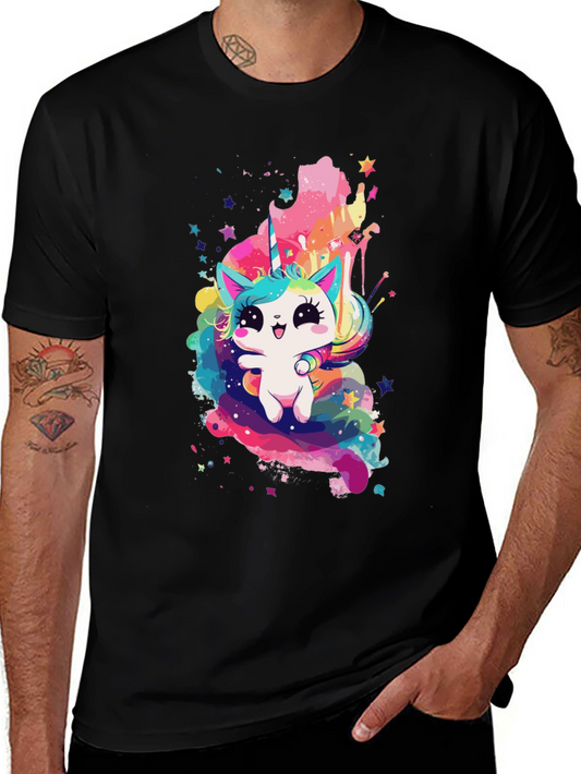 Unicorn Cat Black T-Shirt - Whimsical Cute Design