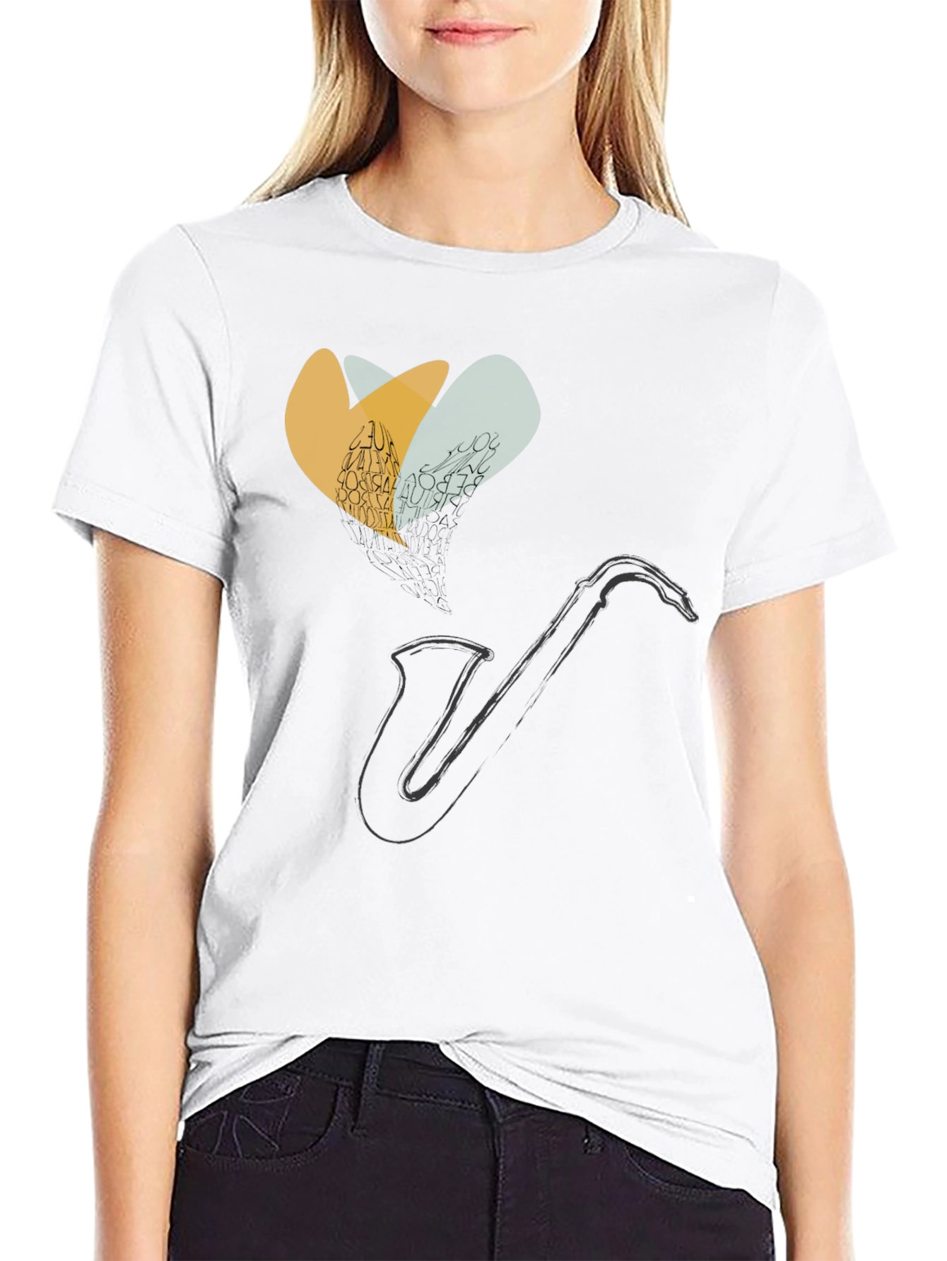Saxophone Heart Graphic Tee - Black Cotton Comfort