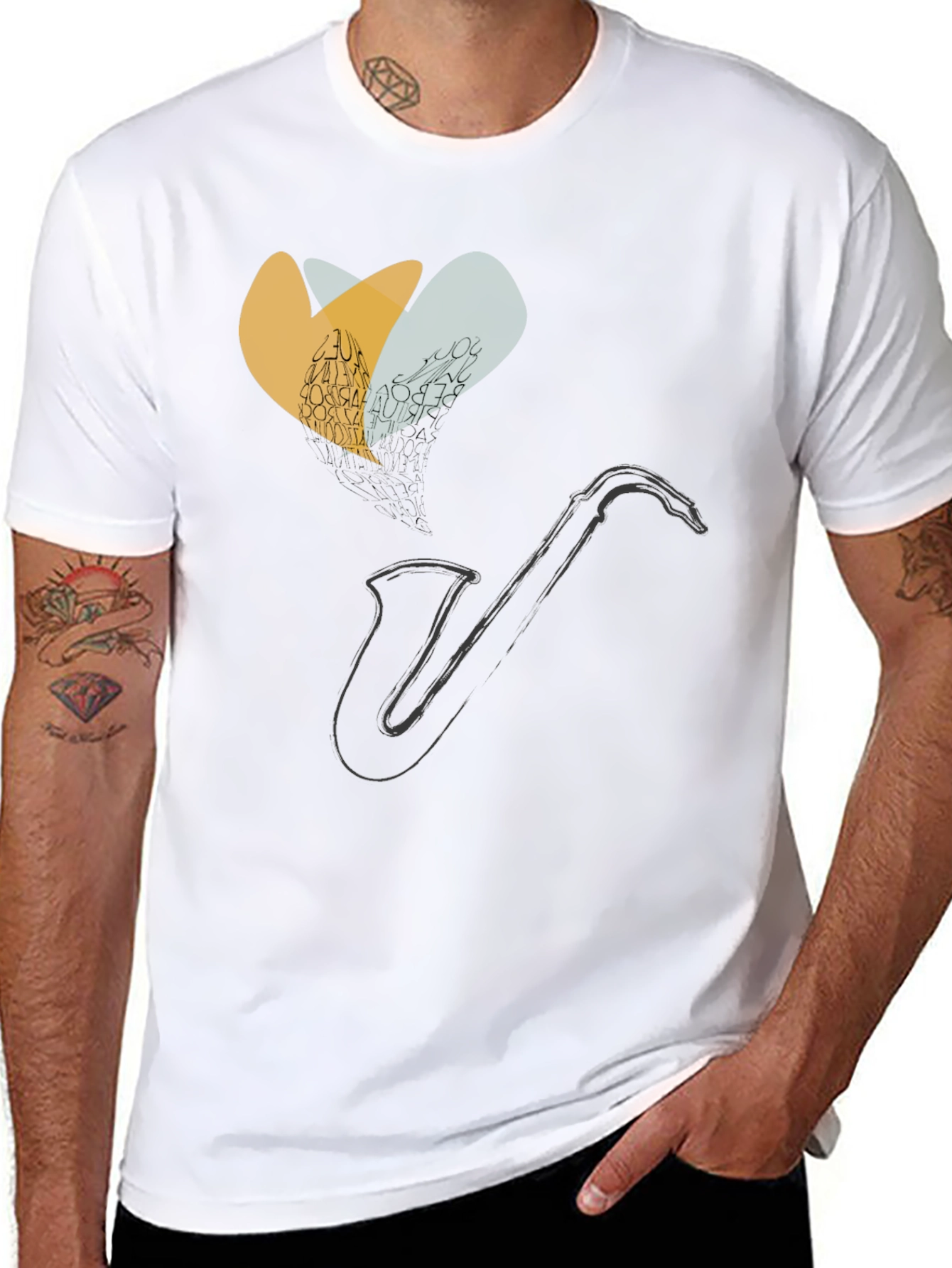 Saxophone Heart Graphic Tee - Black Cotton Comfort
