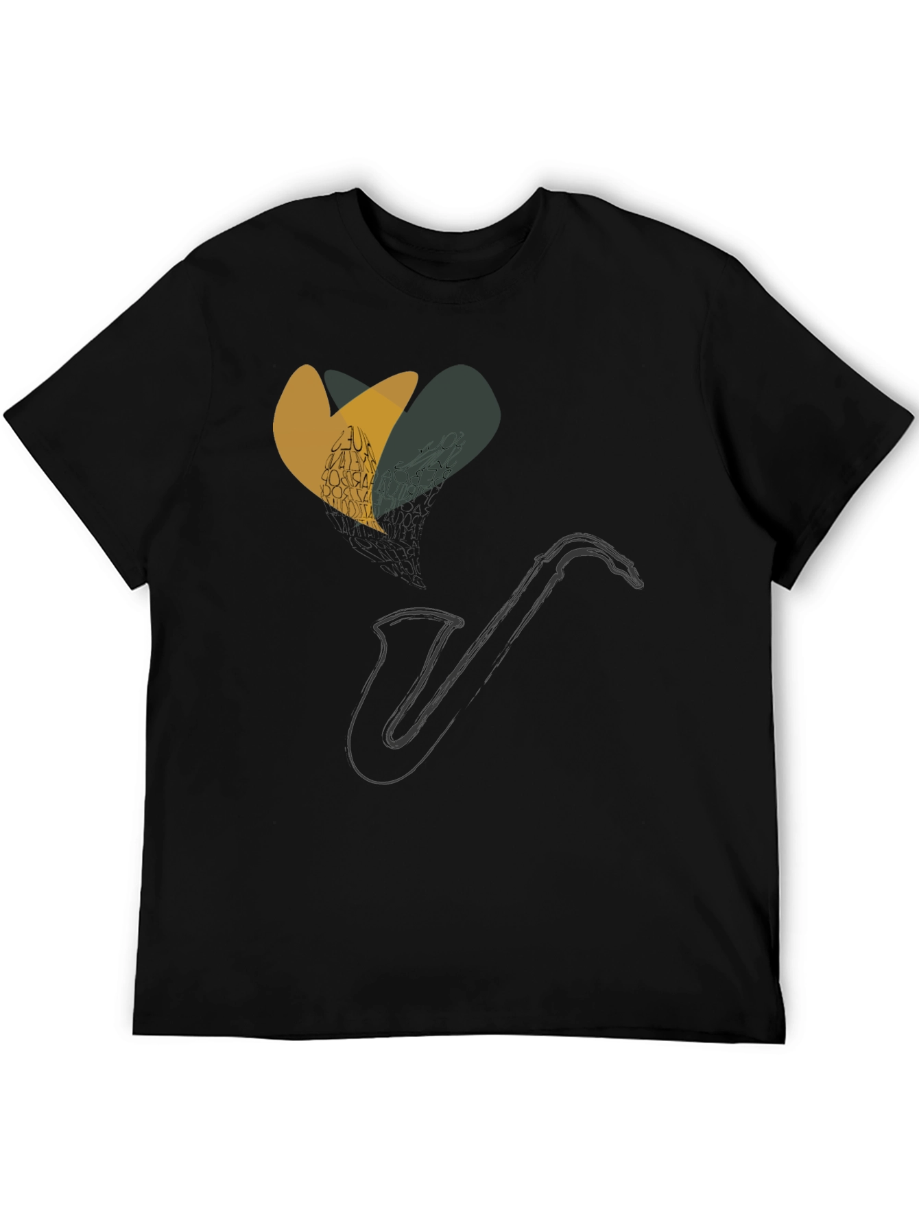 Saxophone Heart Graphic Tee - Black Cotton Comfort