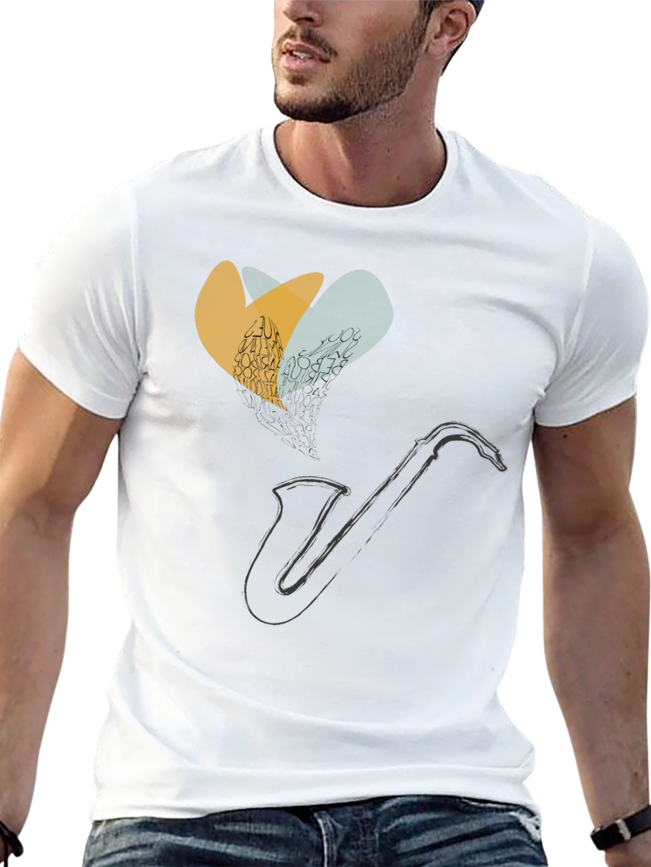 Saxophone Heart Graphic Tee - Black Cotton Comfort