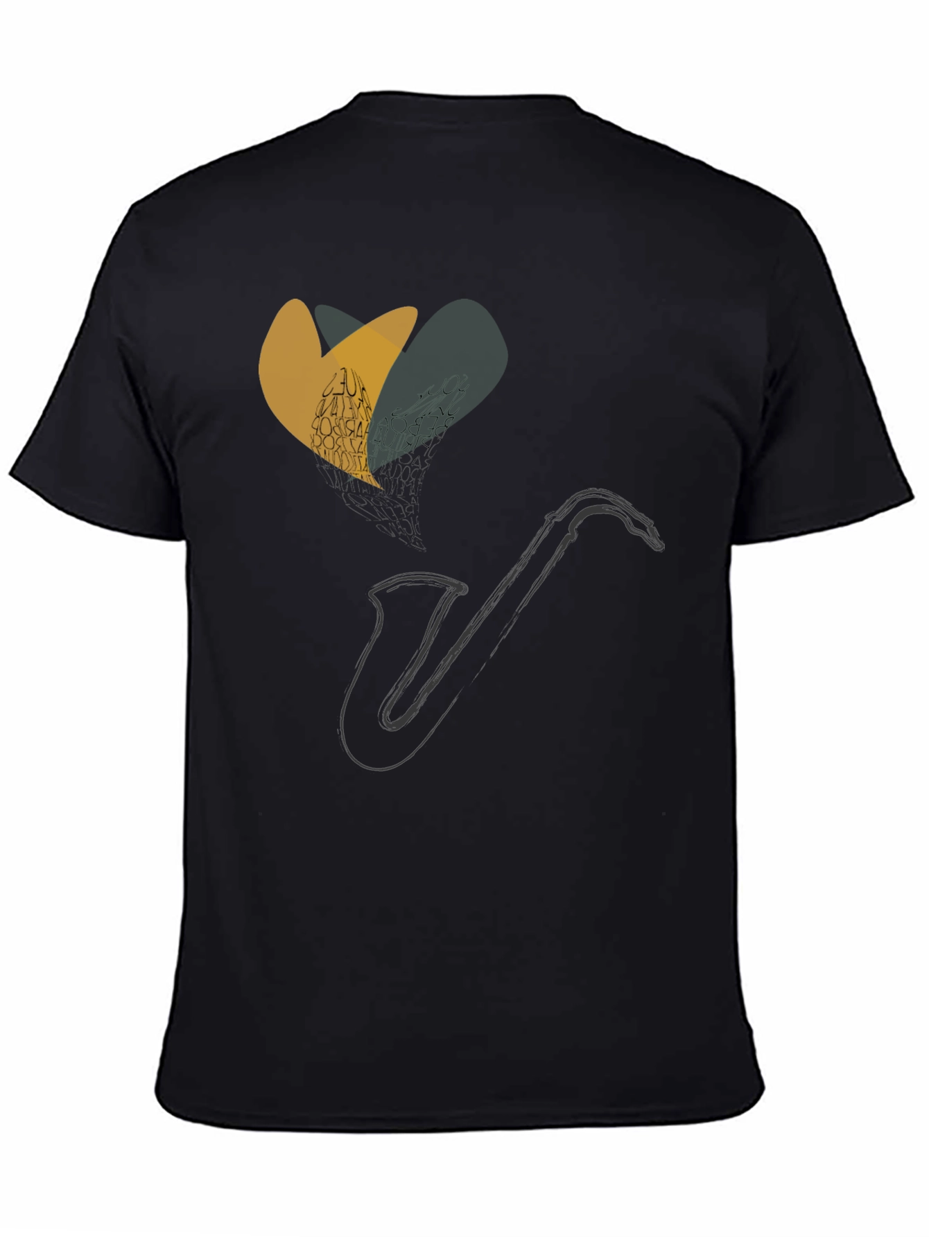 Saxophone Heart Graphic Tee - Black Cotton Comfort