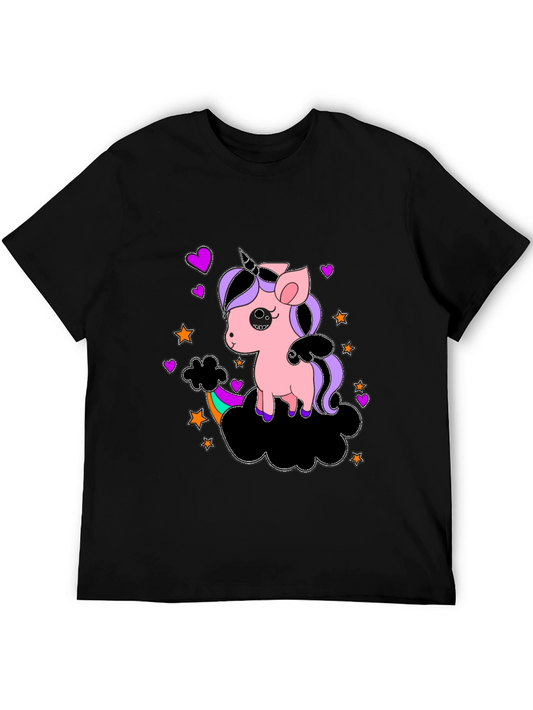 Unicorn Cloud Graphic Tee - Whimsical Black T-Shirt