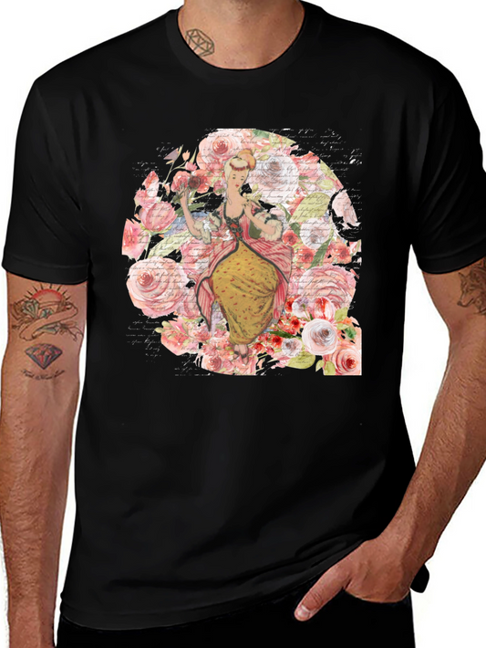 Vintage Floral Lady Black T-Shirt