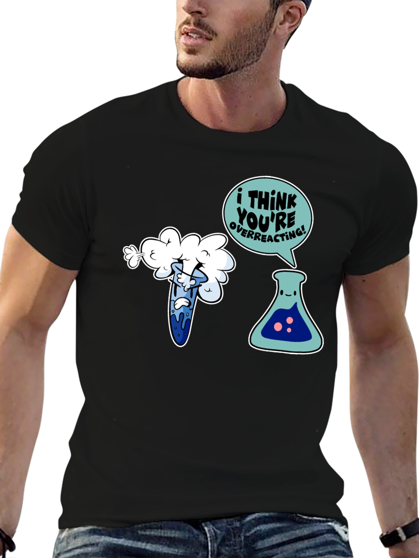 Funny Chemistry T-Shirt: Overreacting Cartoon Tee