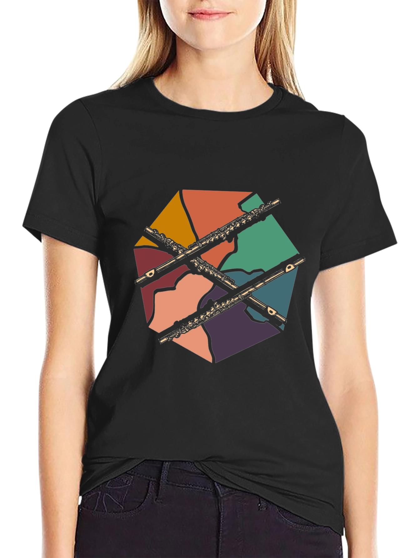 Flute Music Graphic Tee - Retro Design T-Shirt