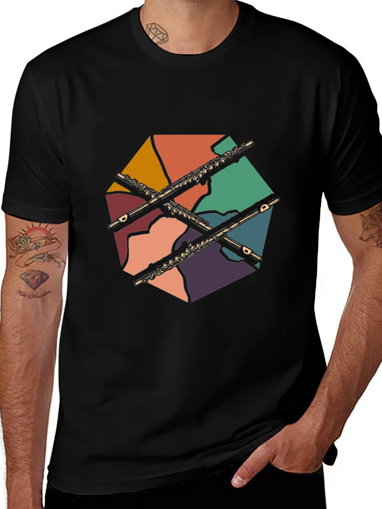 Flute Music Graphic Tee - Retro Design T-Shirt