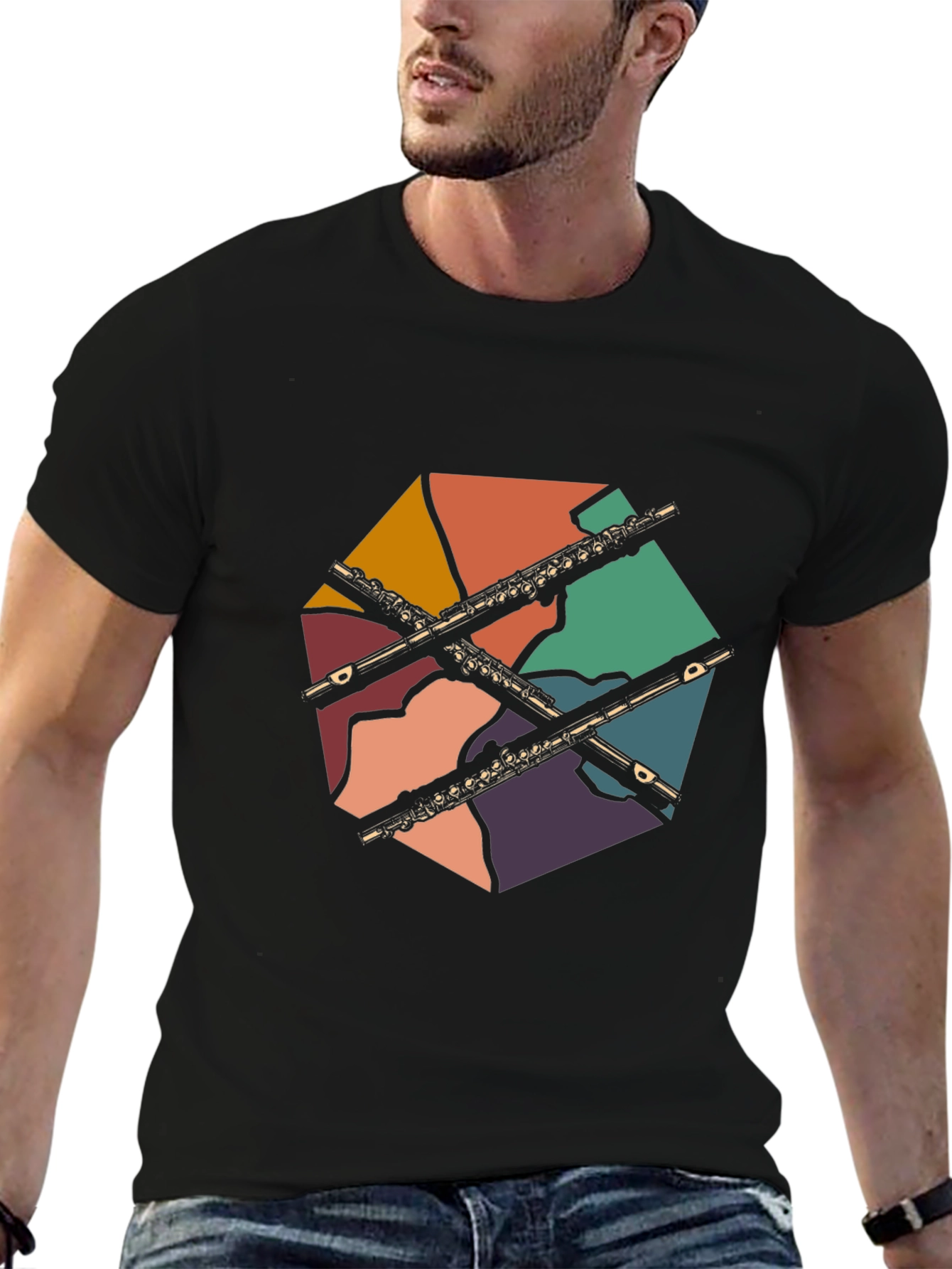Flute Music Graphic Tee - Retro Design T-Shirt