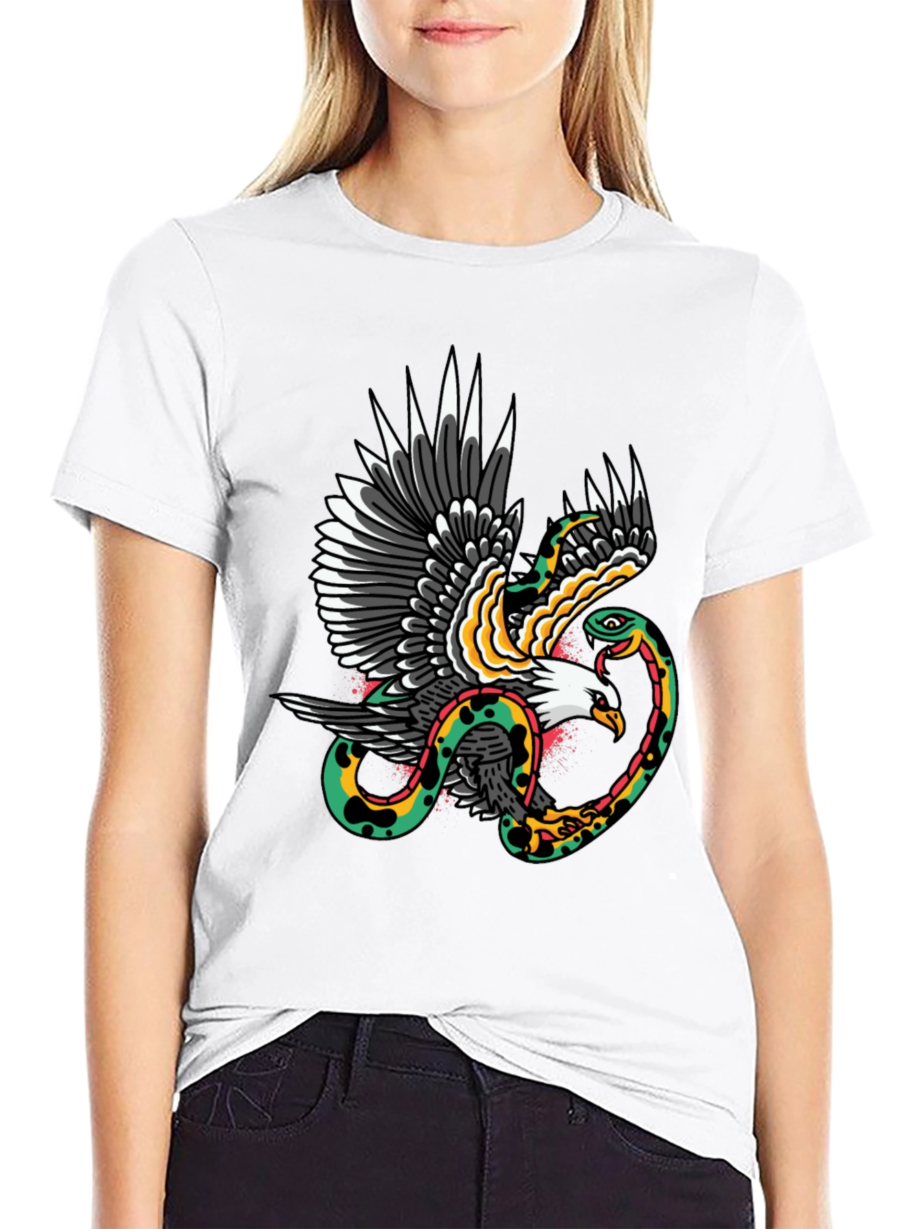 Eagle & Snake Graphic Tee - Classic Tattoo Design