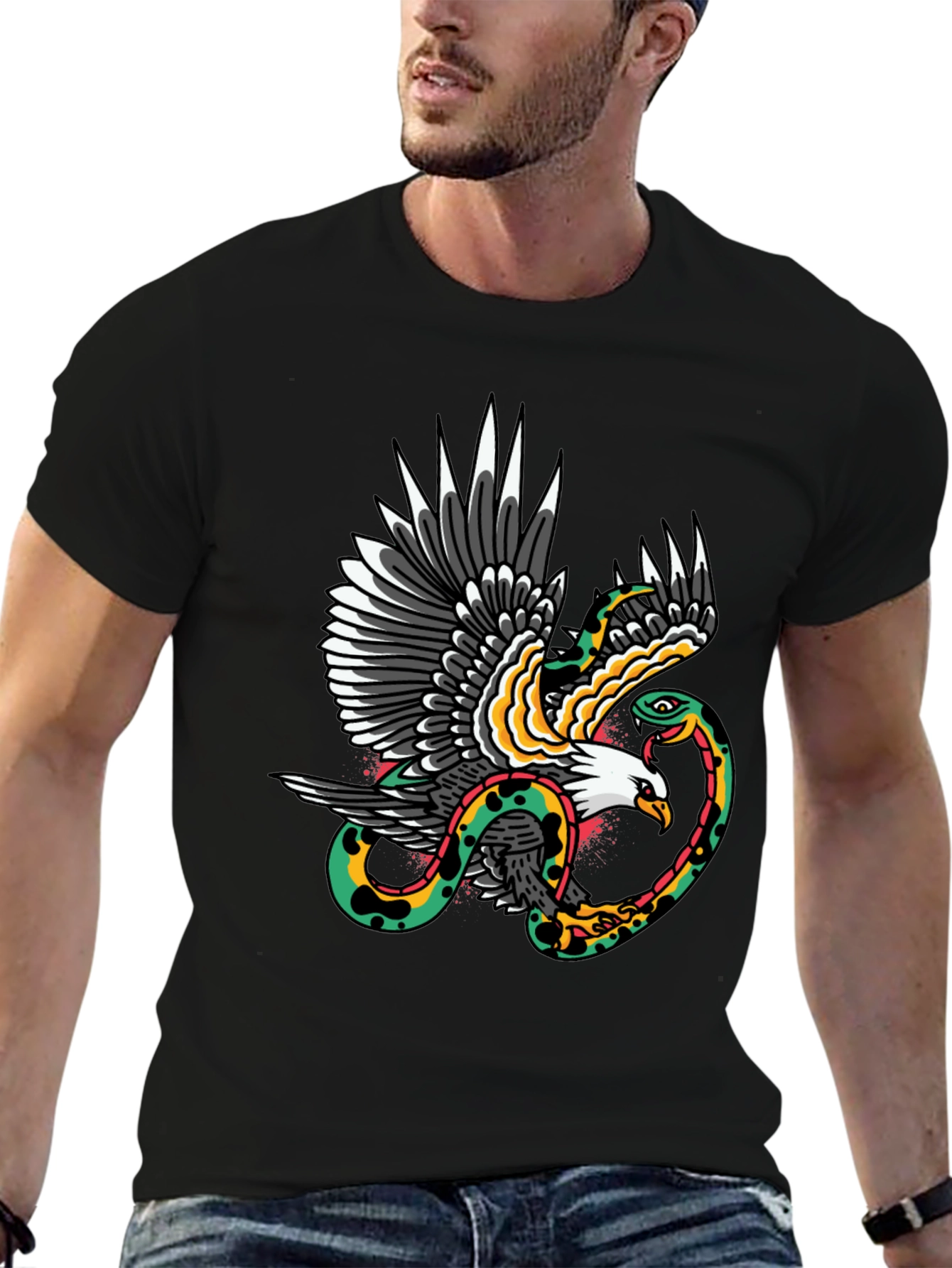 Eagle & Snake Graphic Tee - Classic Tattoo Design