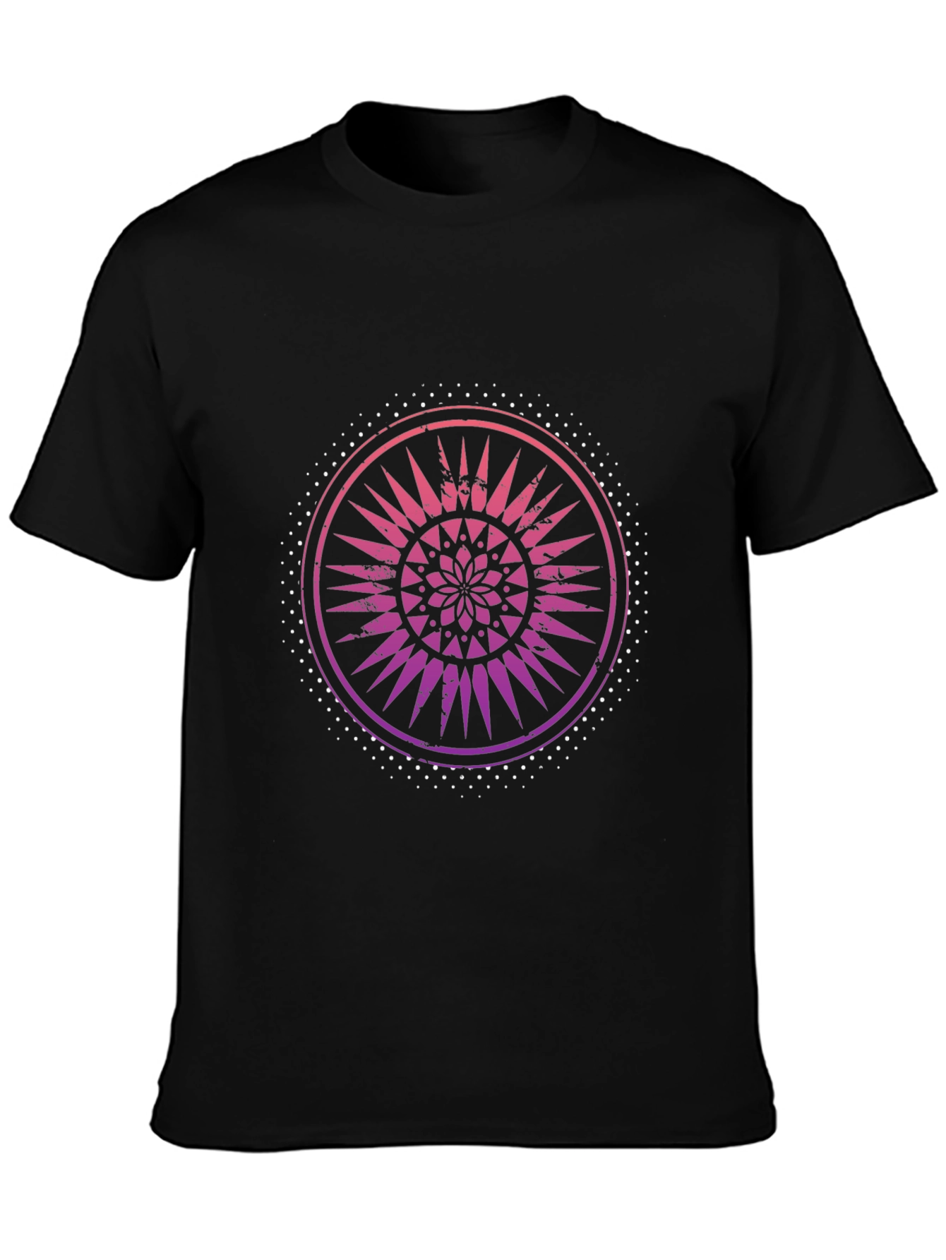 Black Tee with Gradient Mandala Graphic