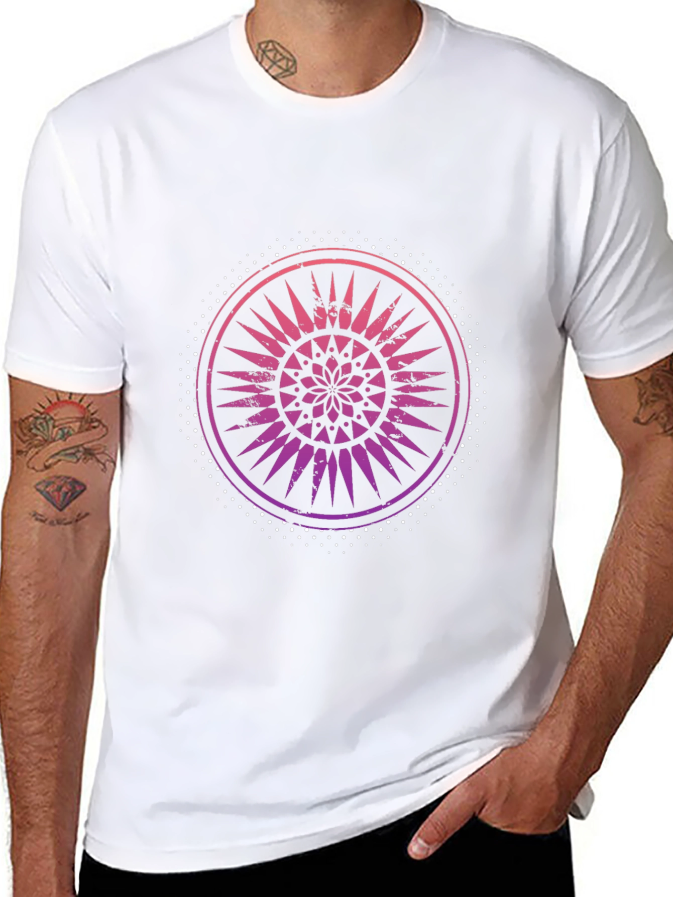 Black Tee with Gradient Mandala Graphic