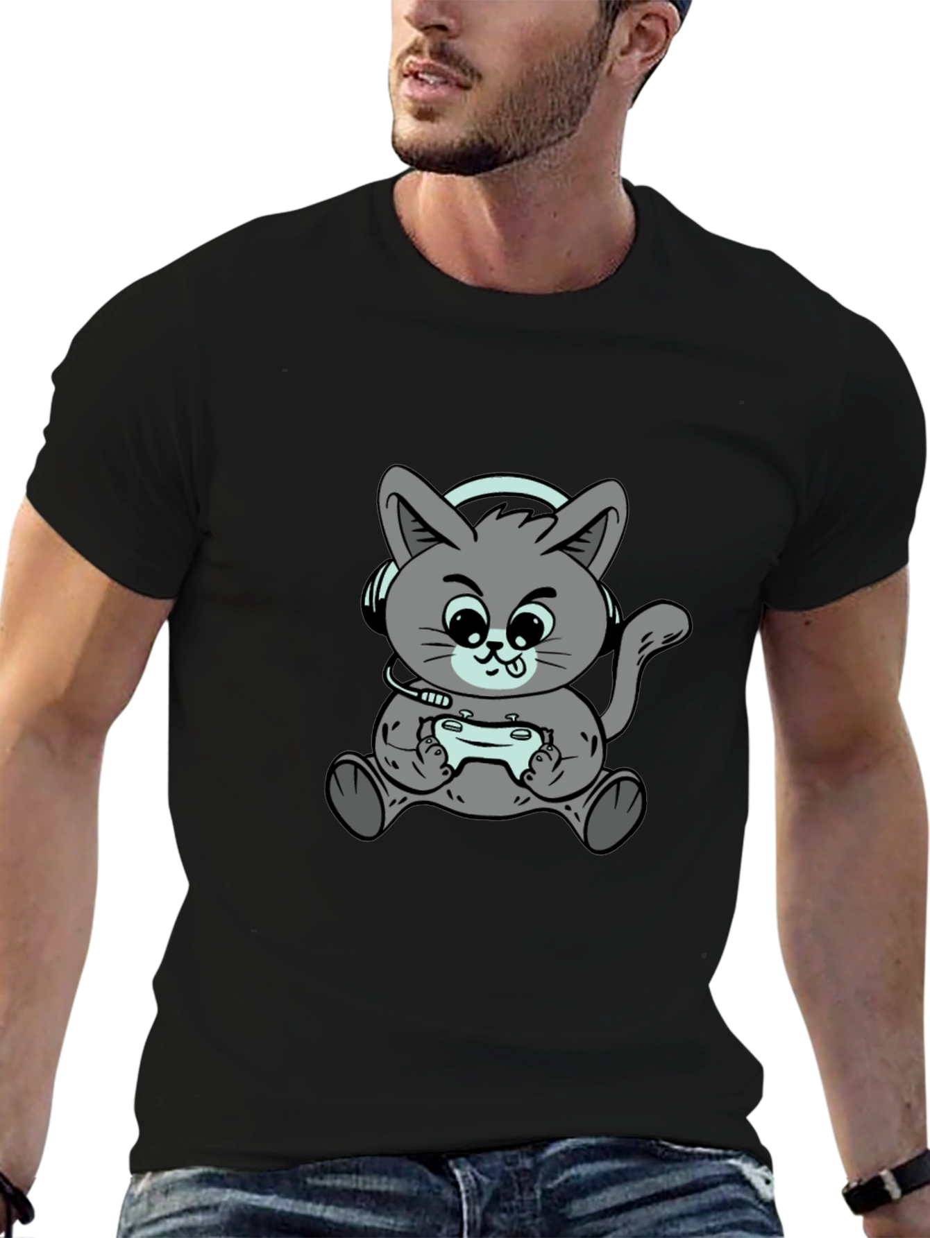 Gamer Cat Graphic T-Shirt - Cool Casual Tee