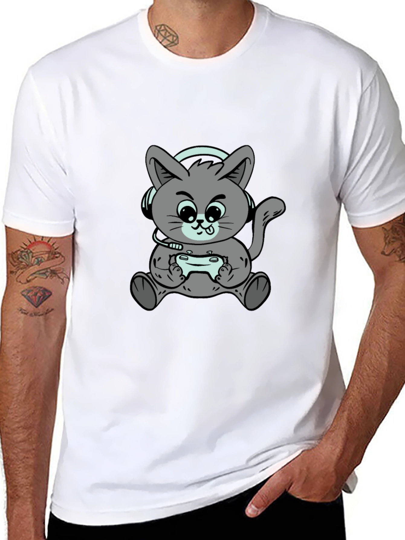 Gamer Cat Graphic T-Shirt - Cool Casual Tee