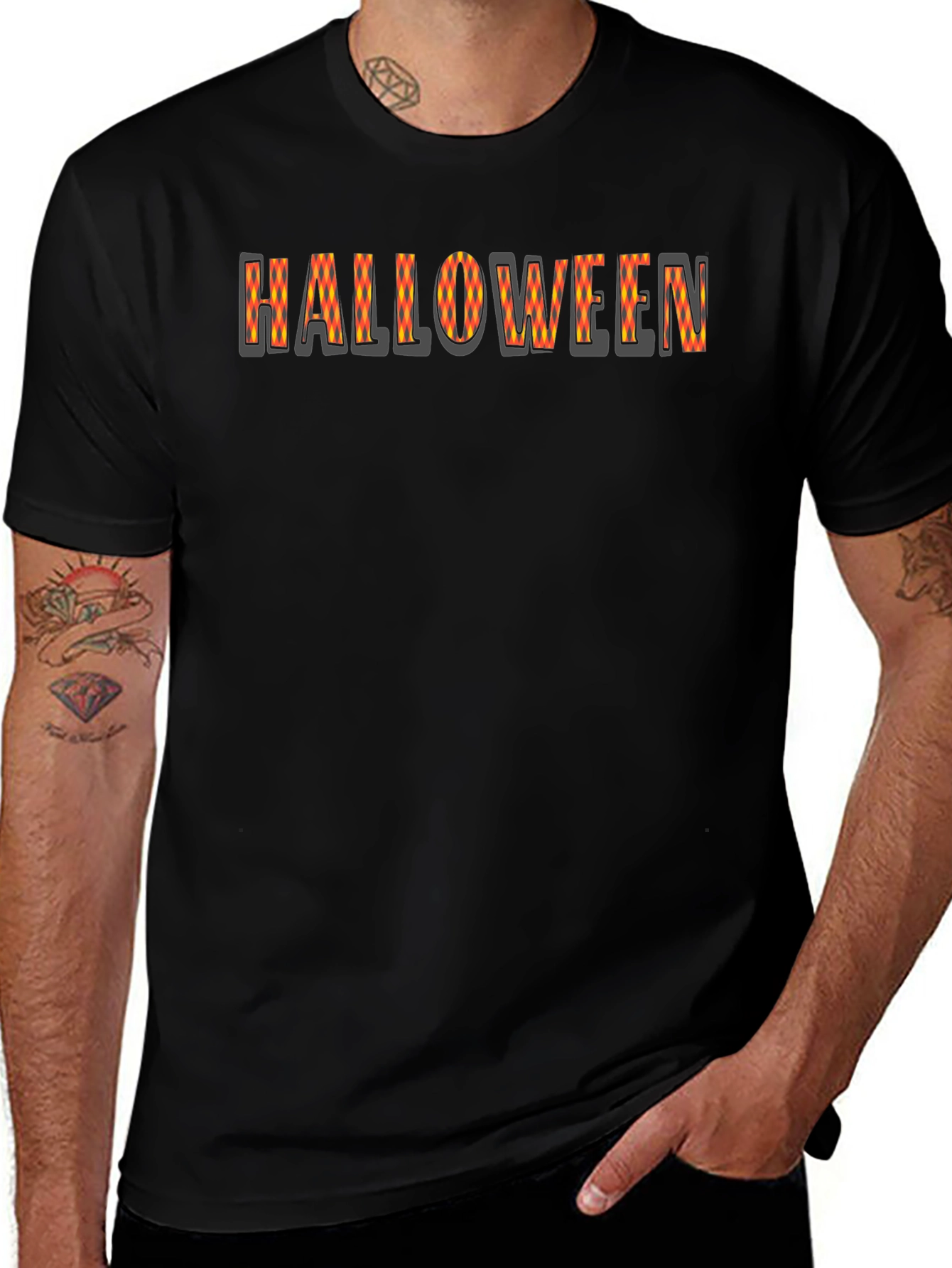 Halloween Pattern Graphic Black T-Shirt