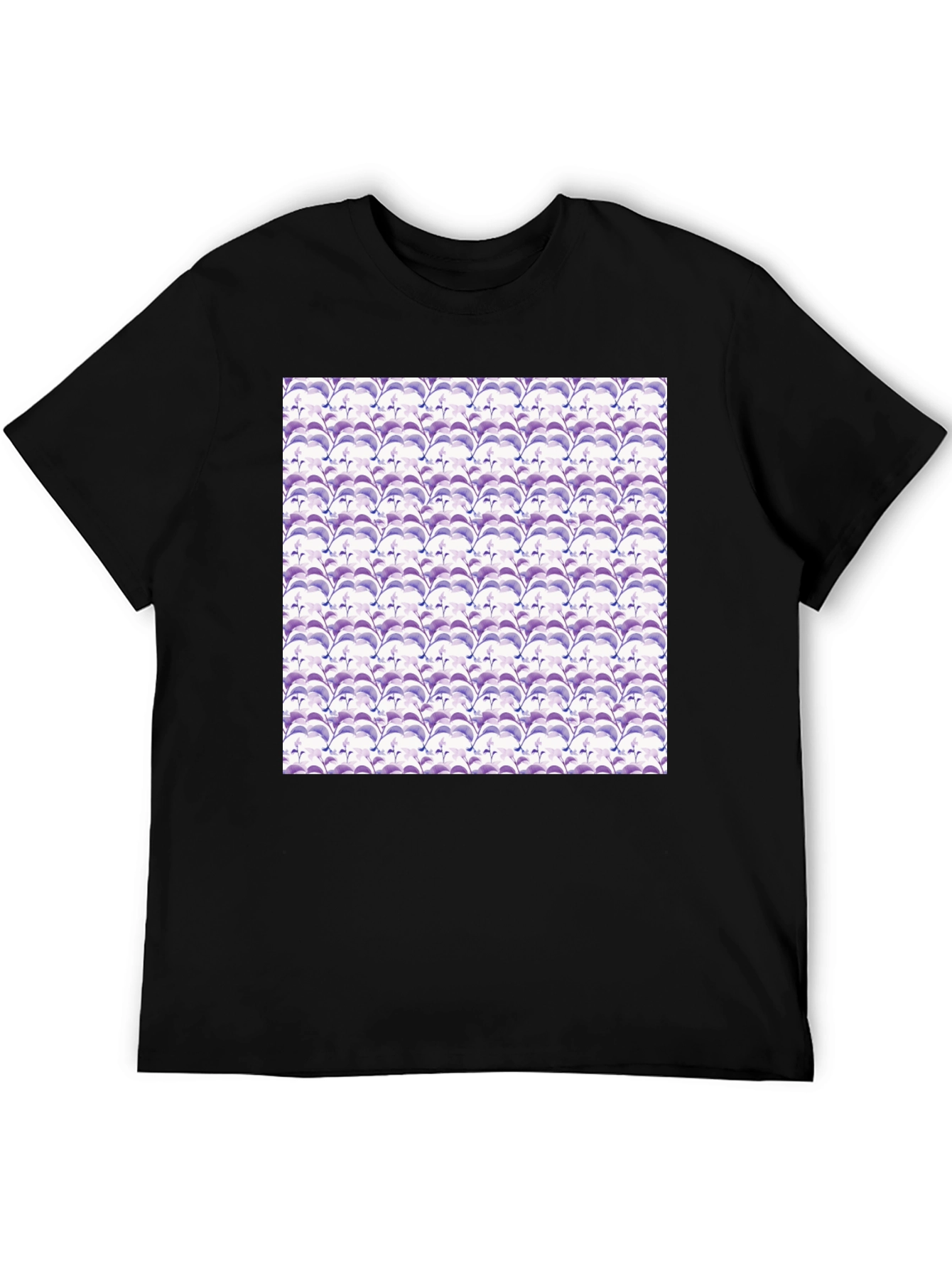 Stylish Black Tee with Abstract Purple Pattern