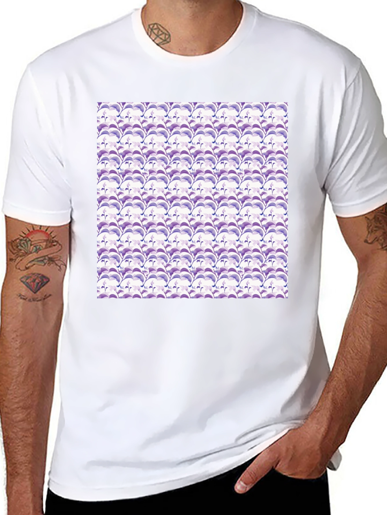 Stylish Black Tee with Abstract Purple Pattern