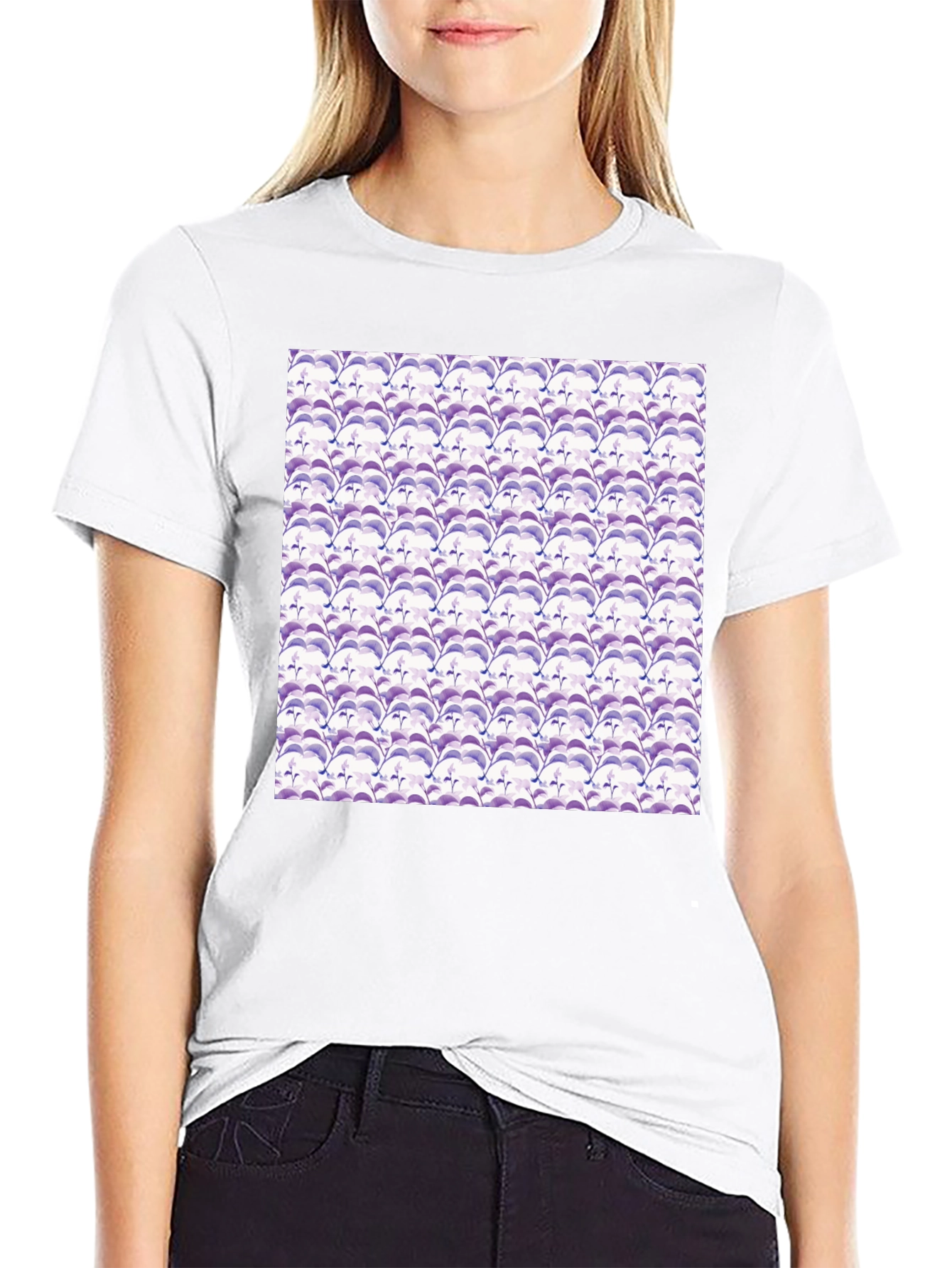 Stylish Black Tee with Abstract Purple Pattern