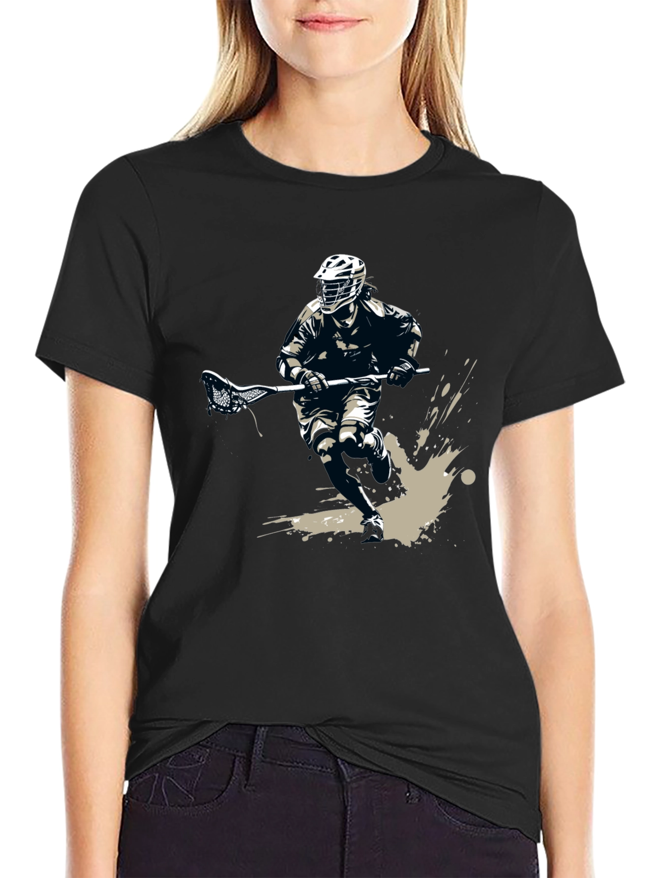 Lacrosse Player Graphic Tee - Black Casual Shirt