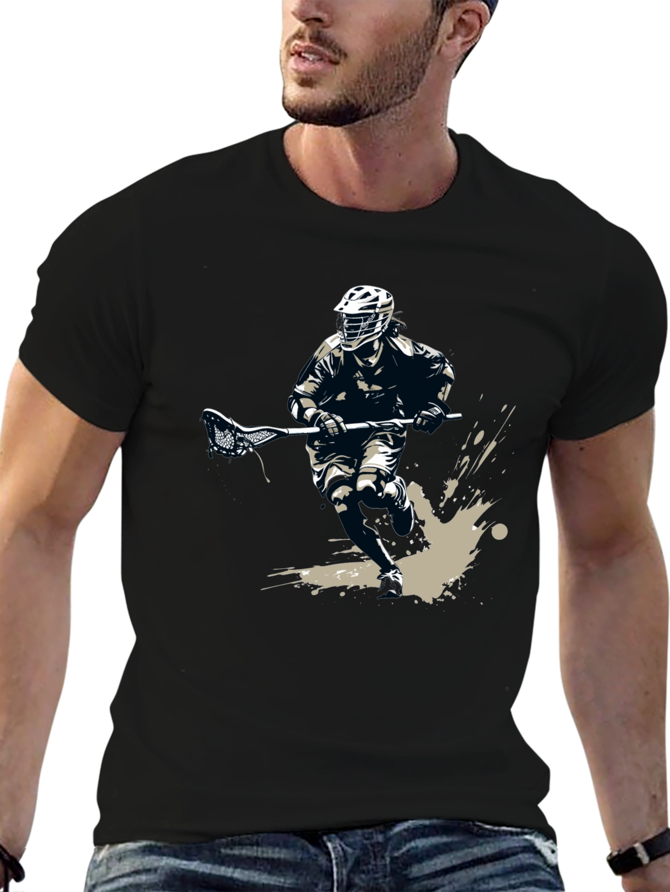 Lacrosse Player Graphic Tee - Black Casual Shirt