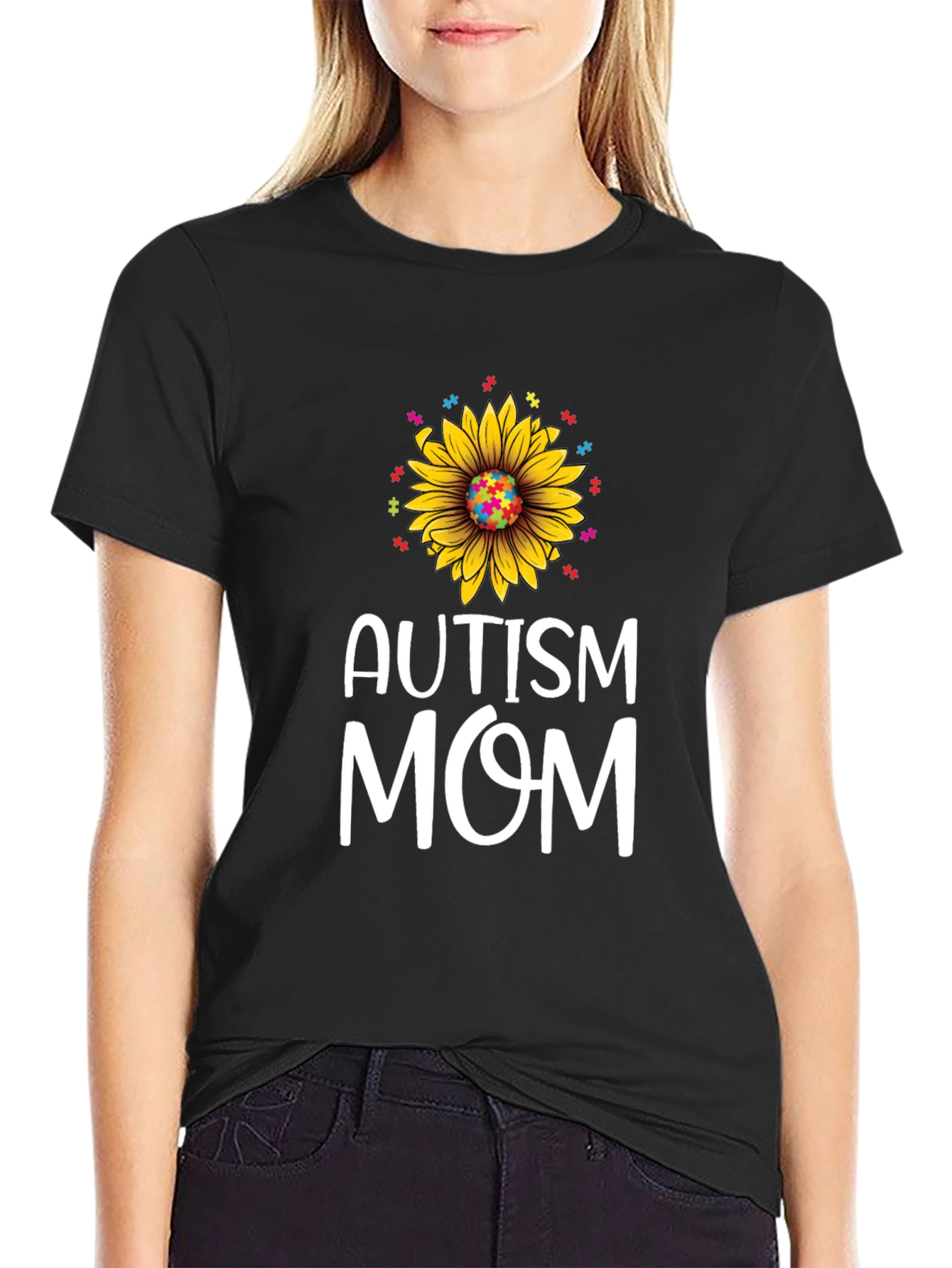 Autism Mom Sunflower Puzzle Piece T-Shirt