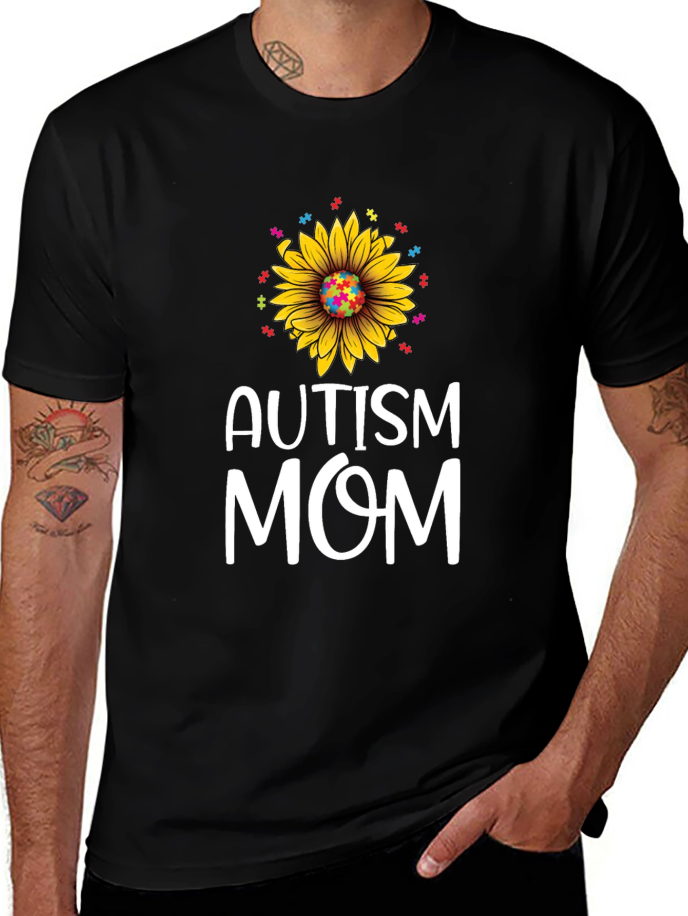 Autism Mom Sunflower Puzzle Piece T-Shirt