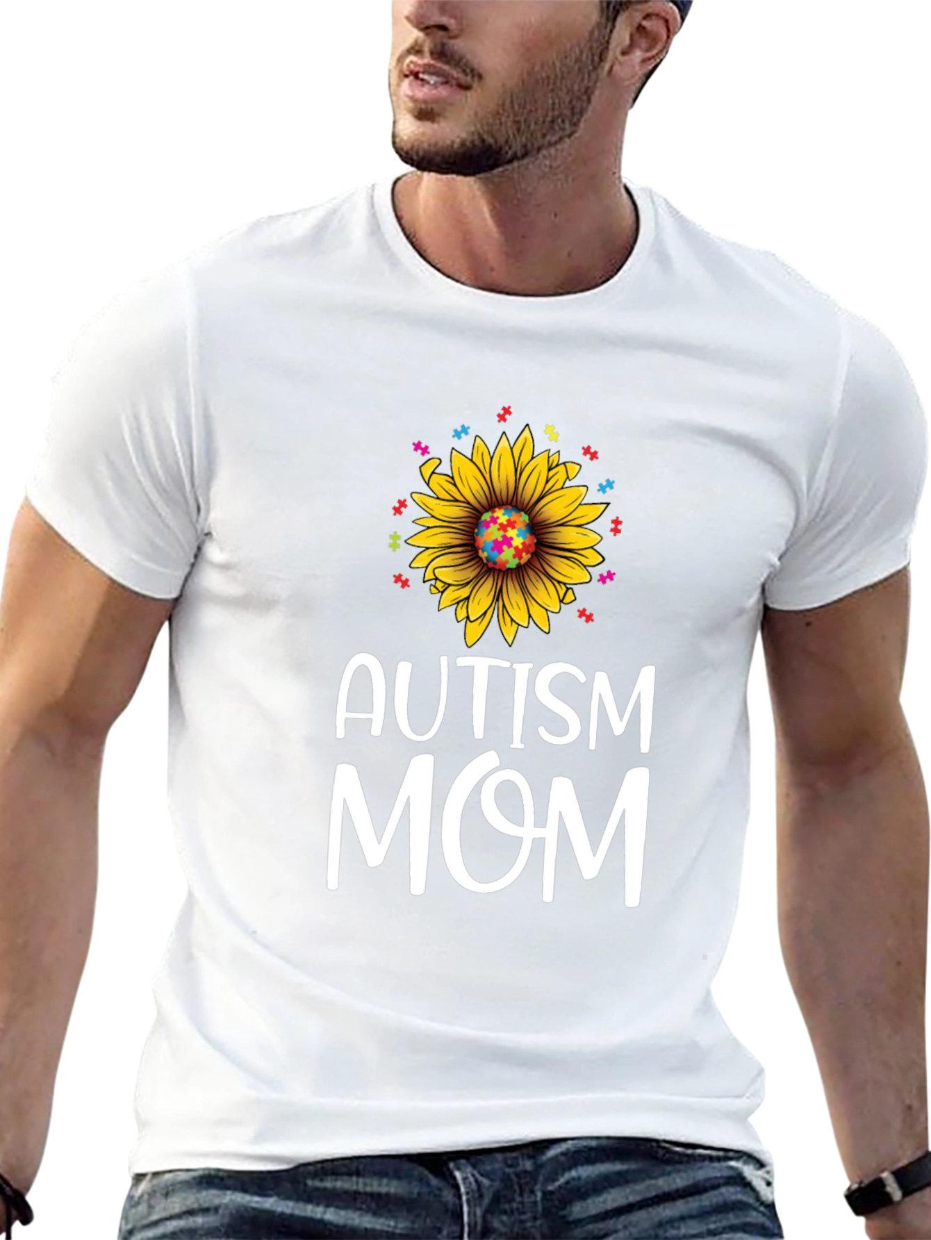 Autism Mom Sunflower Puzzle Piece T-Shirt