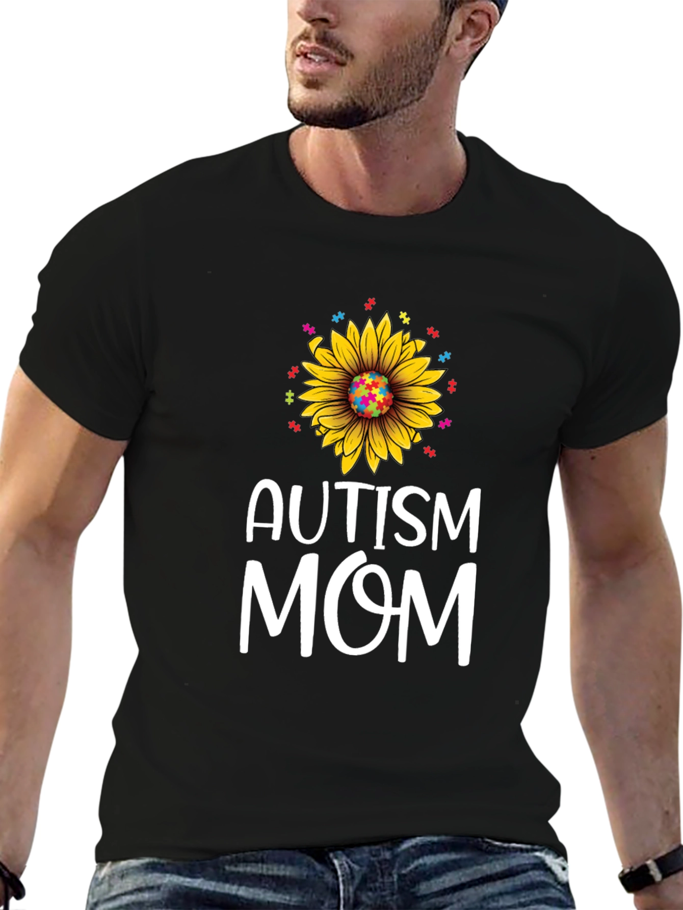 Autism Mom Sunflower Puzzle Piece T-Shirt