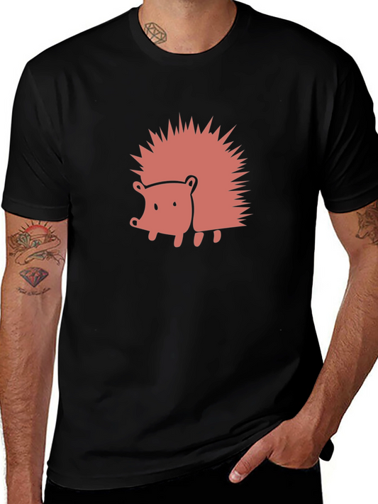 Cute Hedgehog Graphic Tee - Black Cotton Blend Shirt