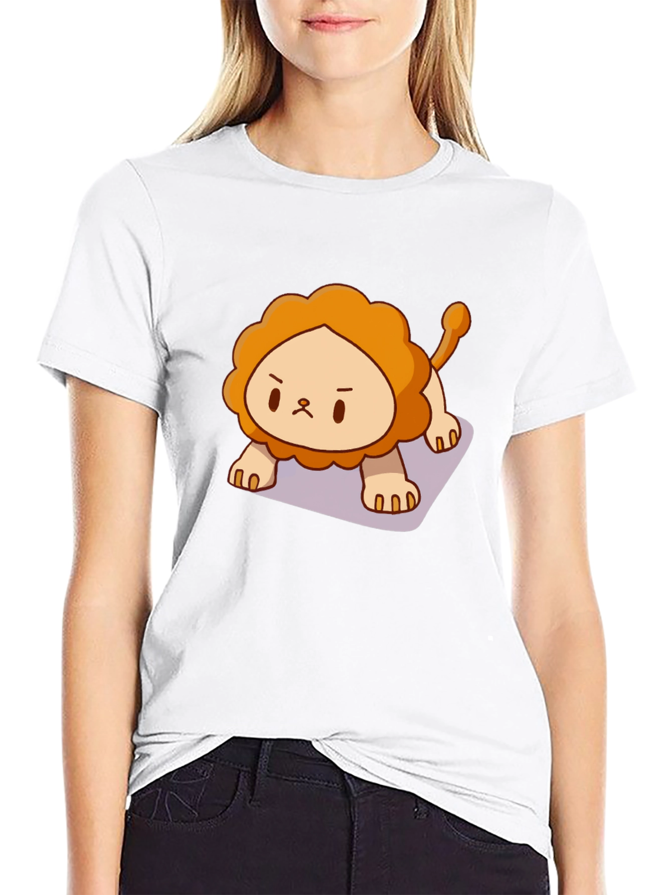 Cute Lion Graphic Tee - Black Cotton T-Shirt