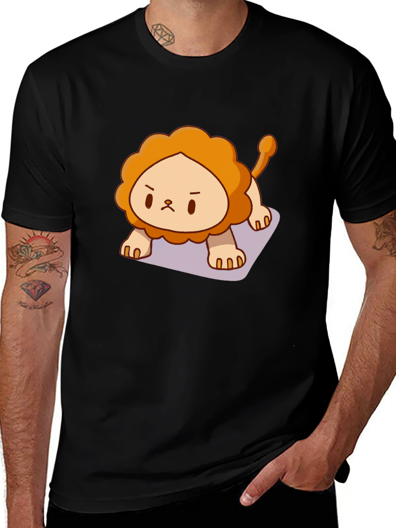 Cute Lion Graphic Tee - Black Cotton T-Shirt