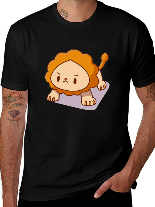 Cute Lion Graphic Tee - Black Cotton T-Shirt