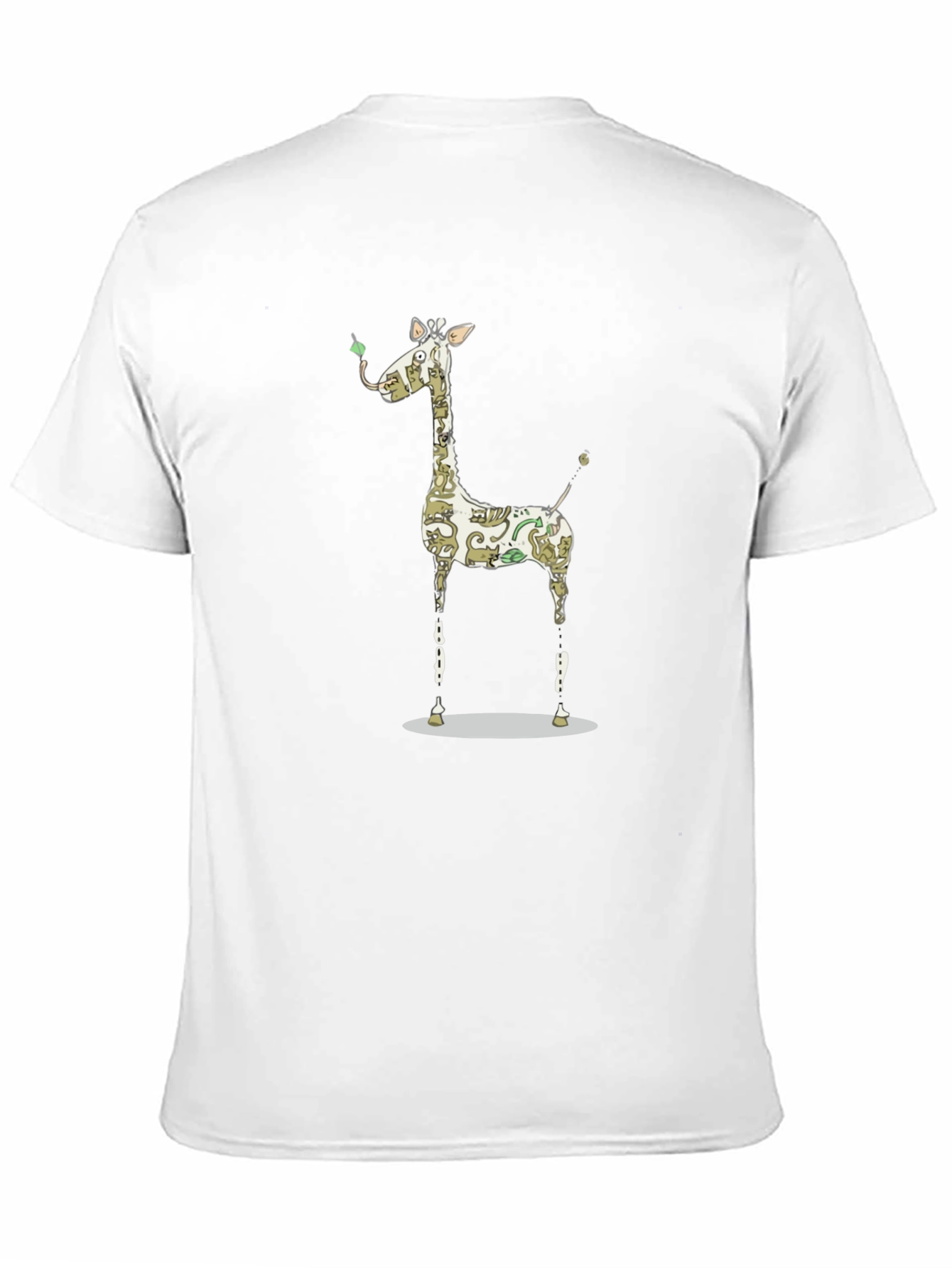 Giraffe Cat Pattern Graphic Print Black T-Shirt