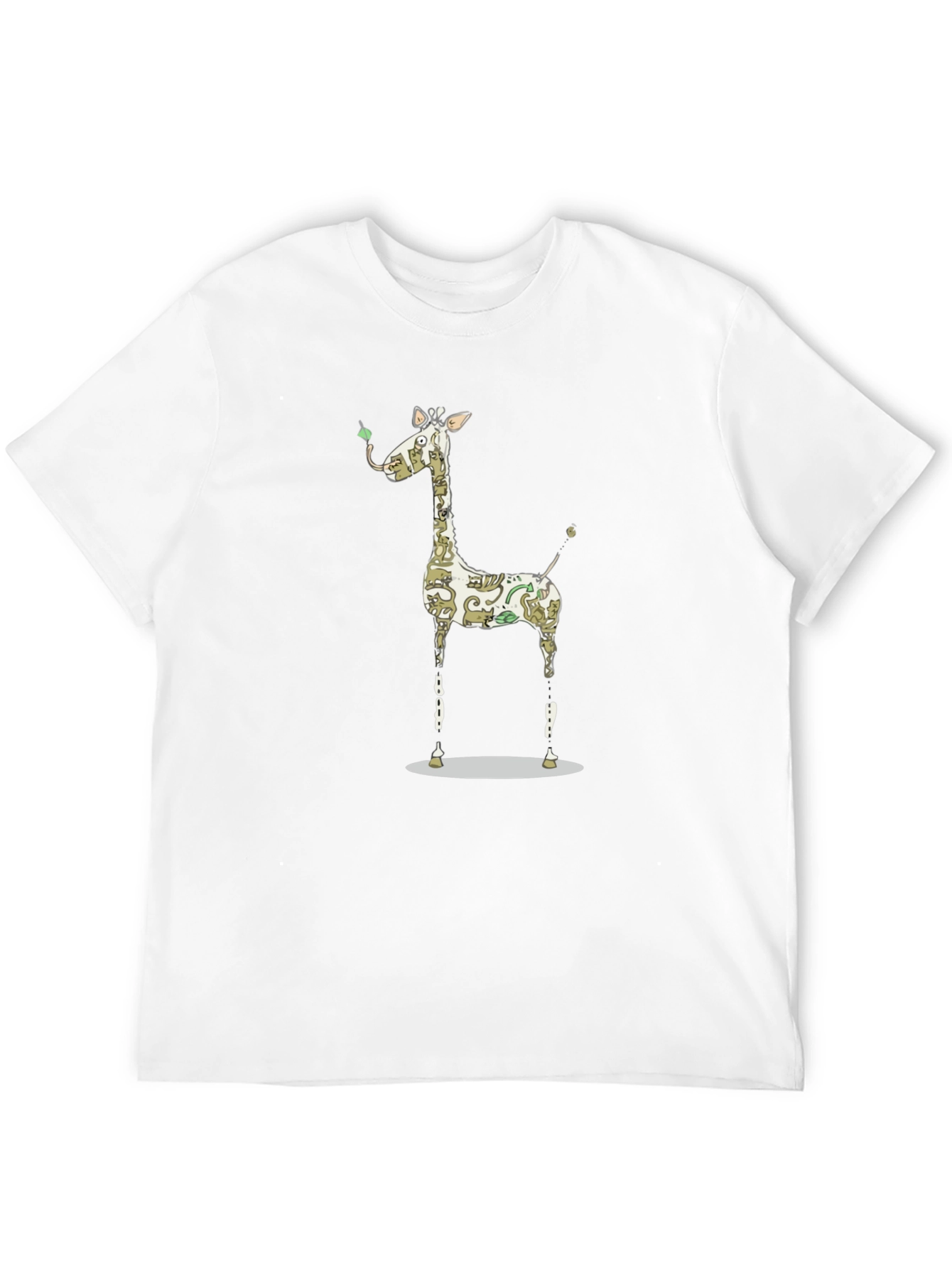 Giraffe Cat Pattern Graphic Print Black T-Shirt