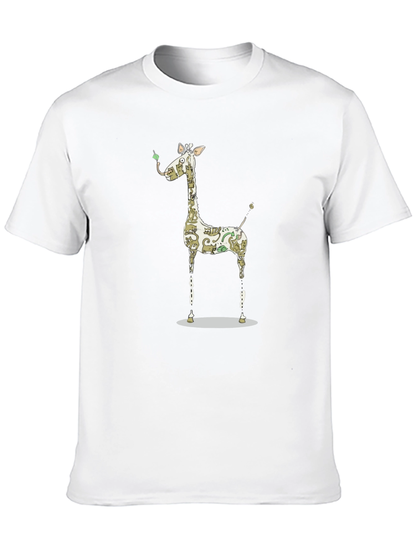 Giraffe Cat Pattern Graphic Print Black T-Shirt