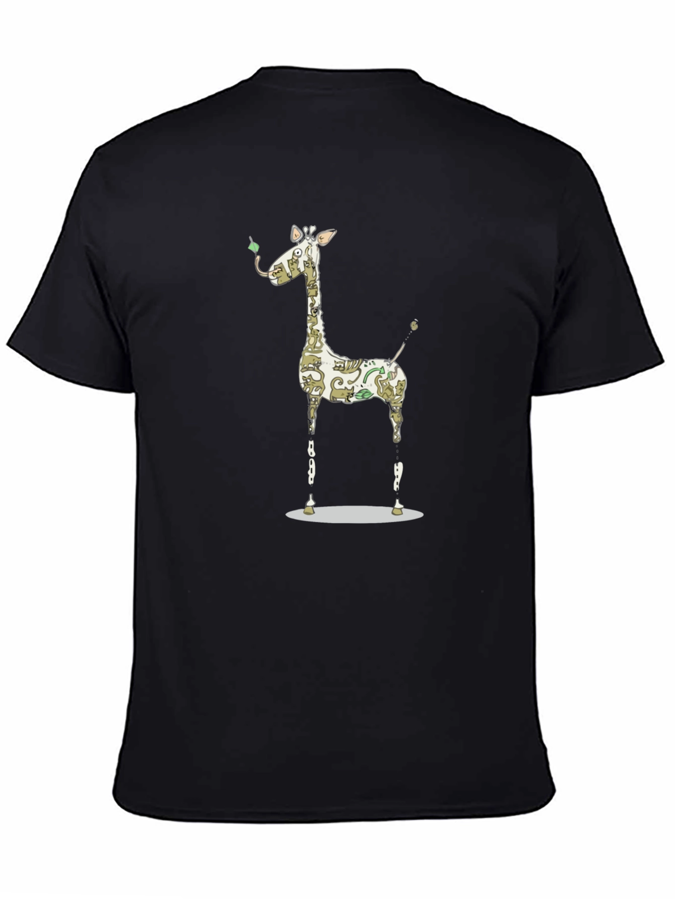Giraffe Cat Pattern Graphic Print Black T-Shirt
