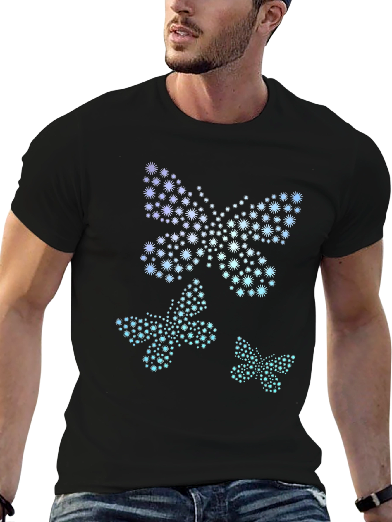 Starry Butterfly Graphic Tee - Black