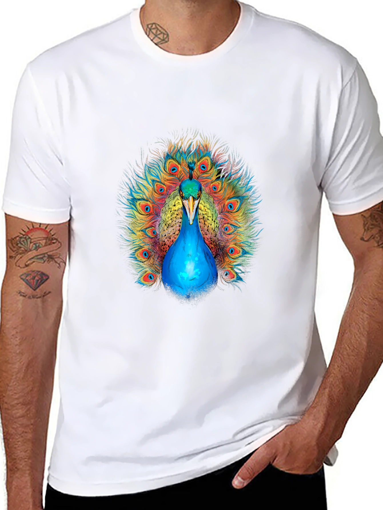 Peacock Graphic Print Black T-Shirt