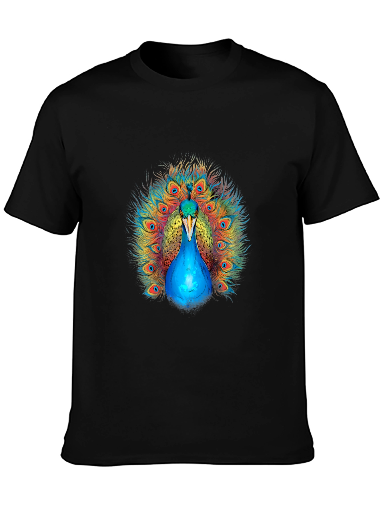 Peacock Graphic Print Black T-Shirt
