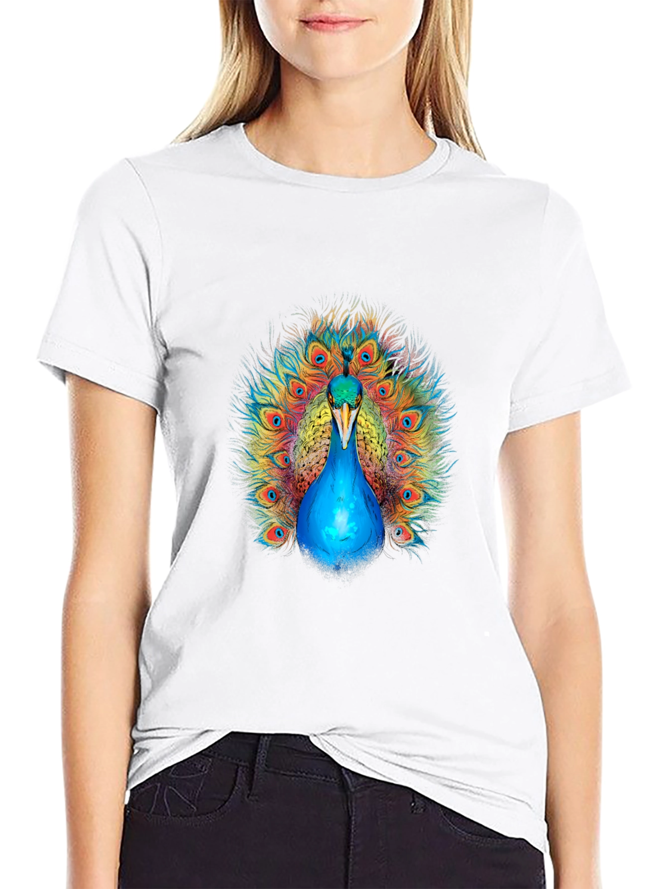 Peacock Graphic Print Black T-Shirt