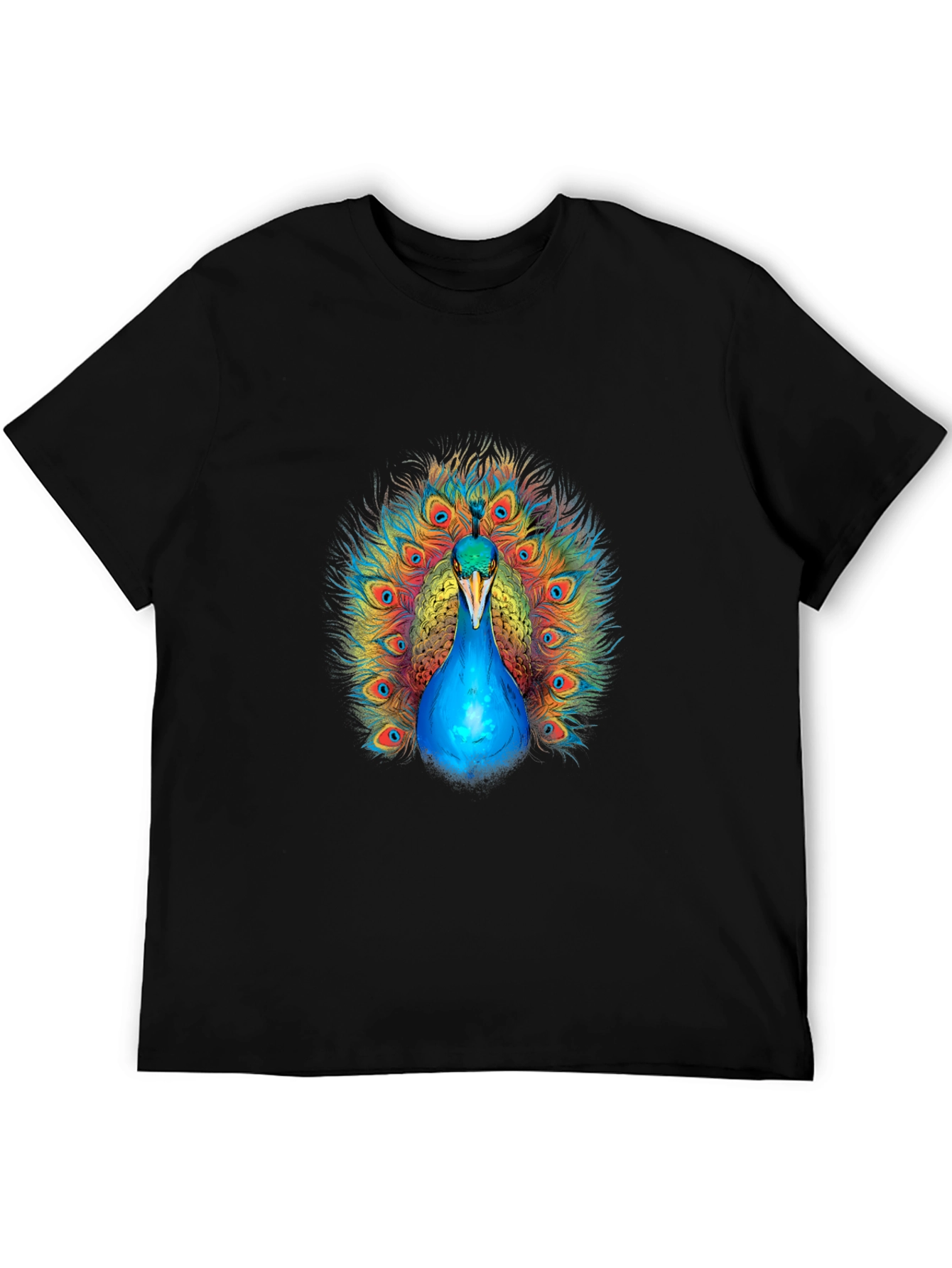 Peacock Graphic Print Black T-Shirt