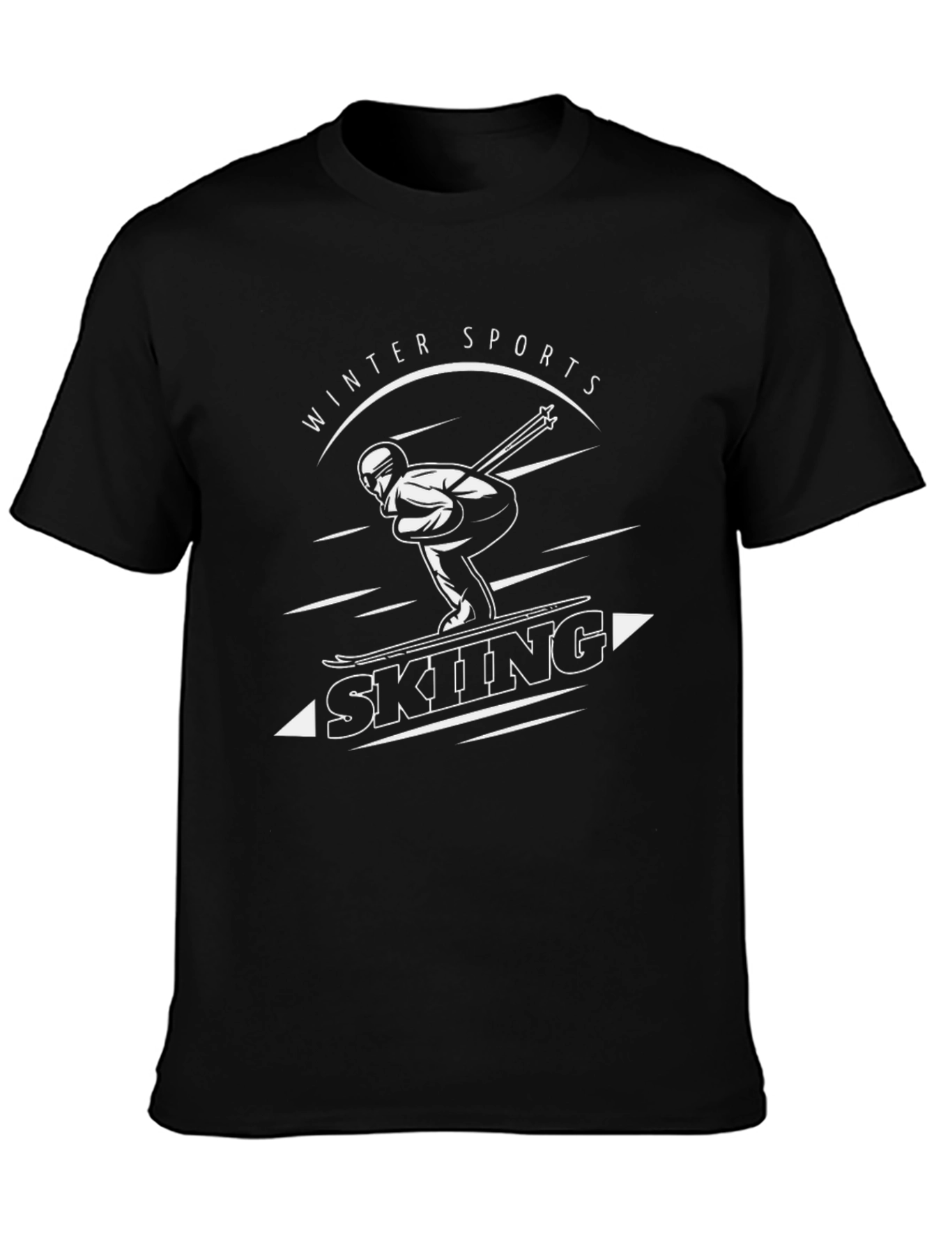 Skiing Winter Sports Graphic Tee - Black