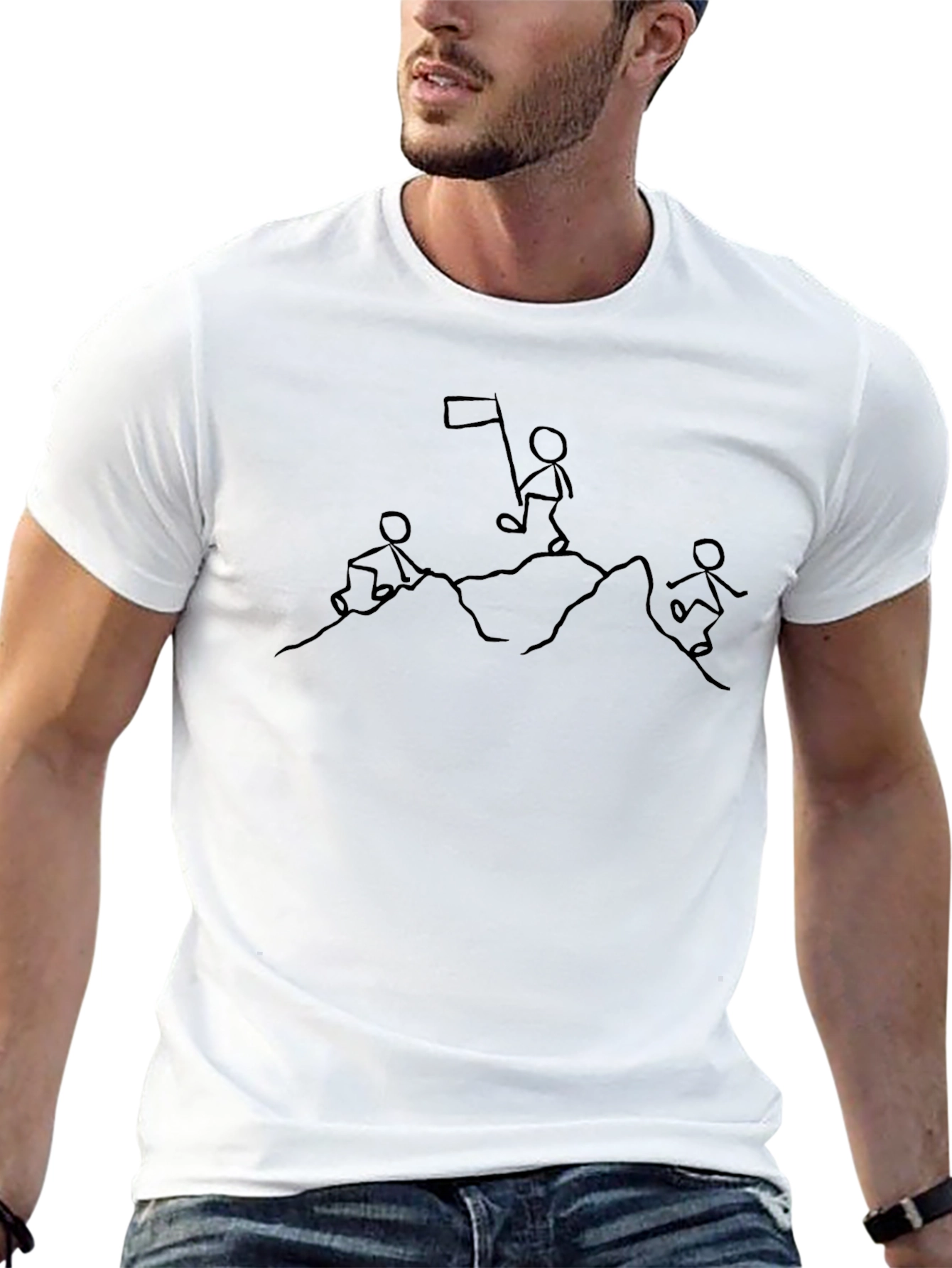 Stick Figure Mountain Climber Black T-Shirt