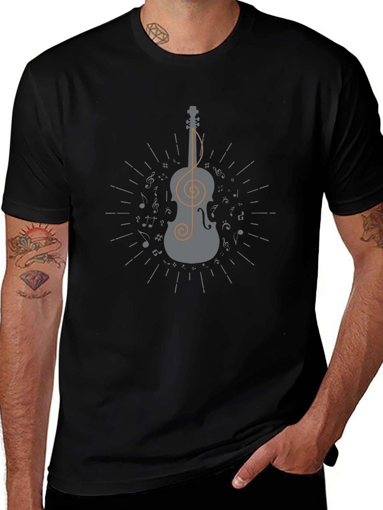 Musical Violin Graphic Tee - Black Cotton T-Shirt