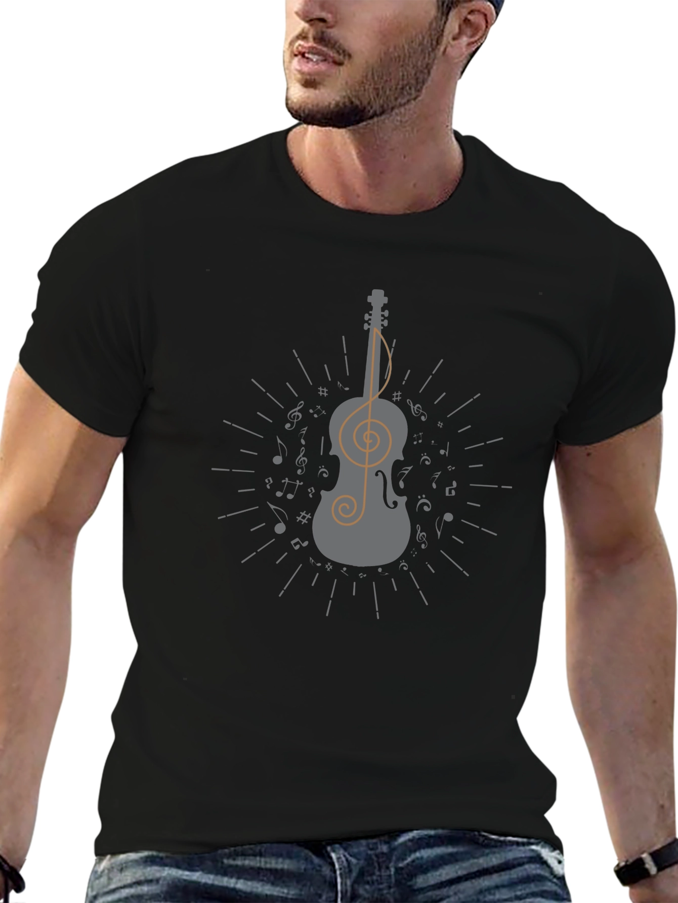 Musical Violin Graphic Tee - Black Cotton T-Shirt