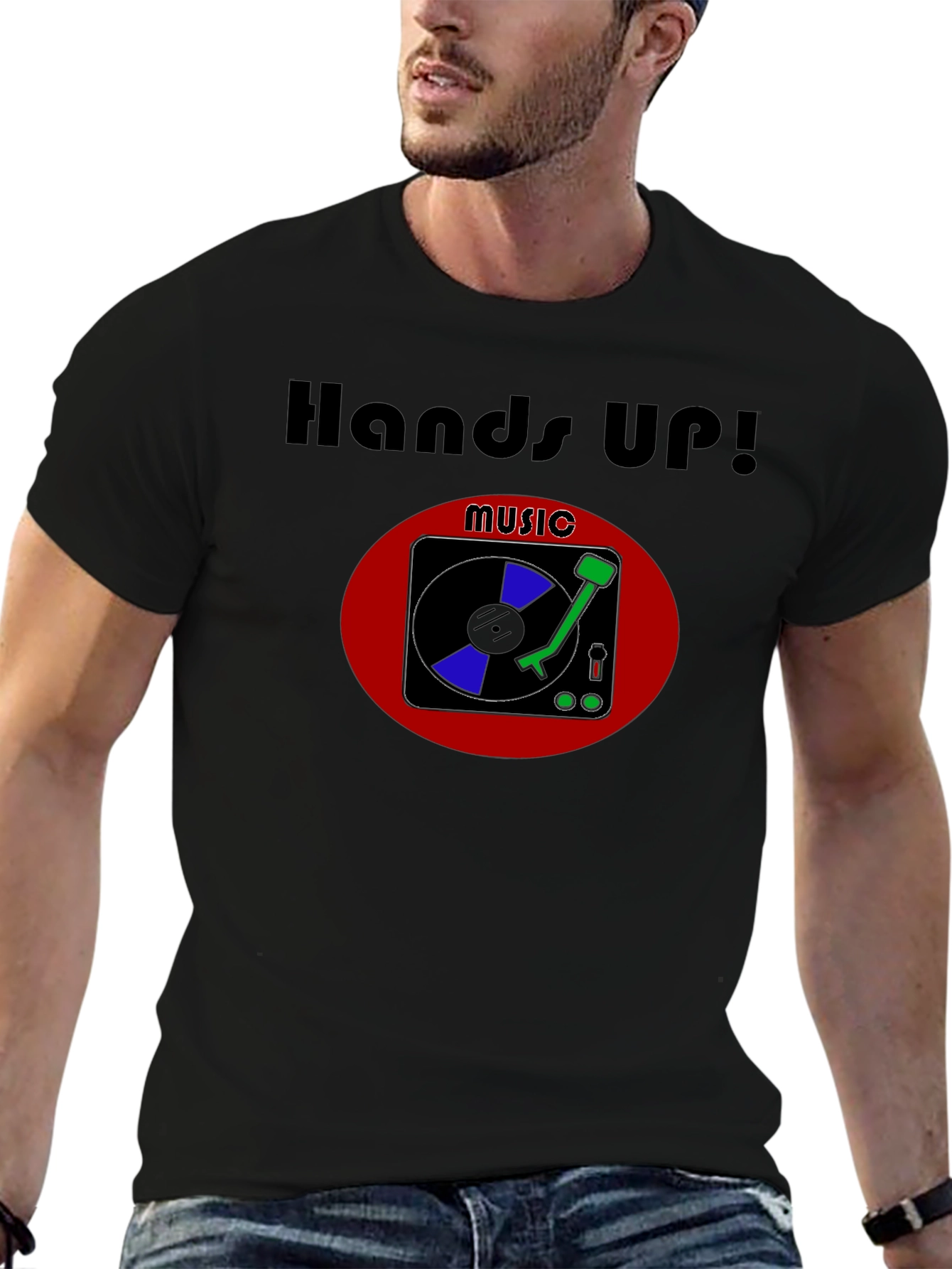 Hands Up! Music T-Shirt - DJ Turntable Graphic Tee