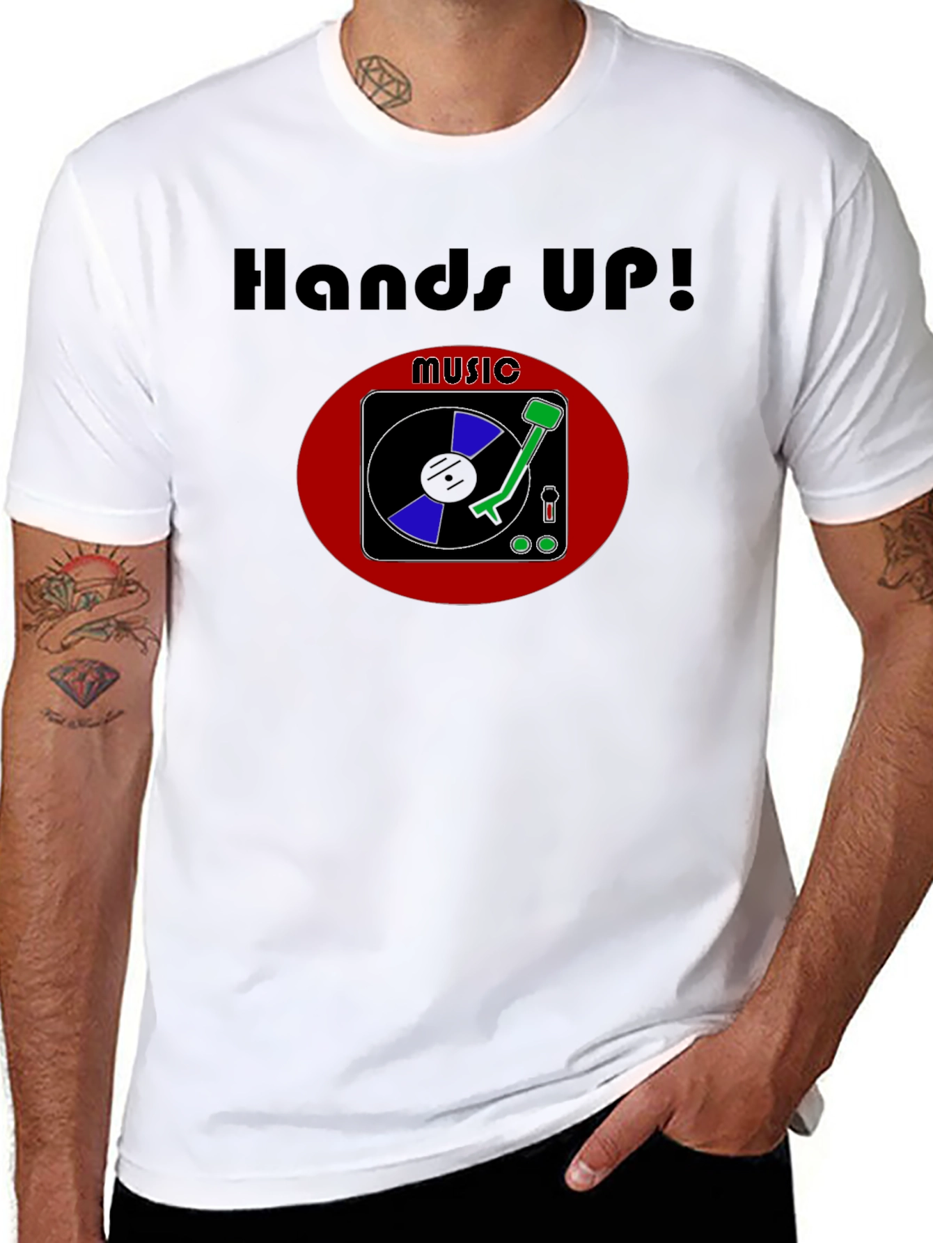 Hands Up! Music T-Shirt - DJ Turntable Graphic Tee