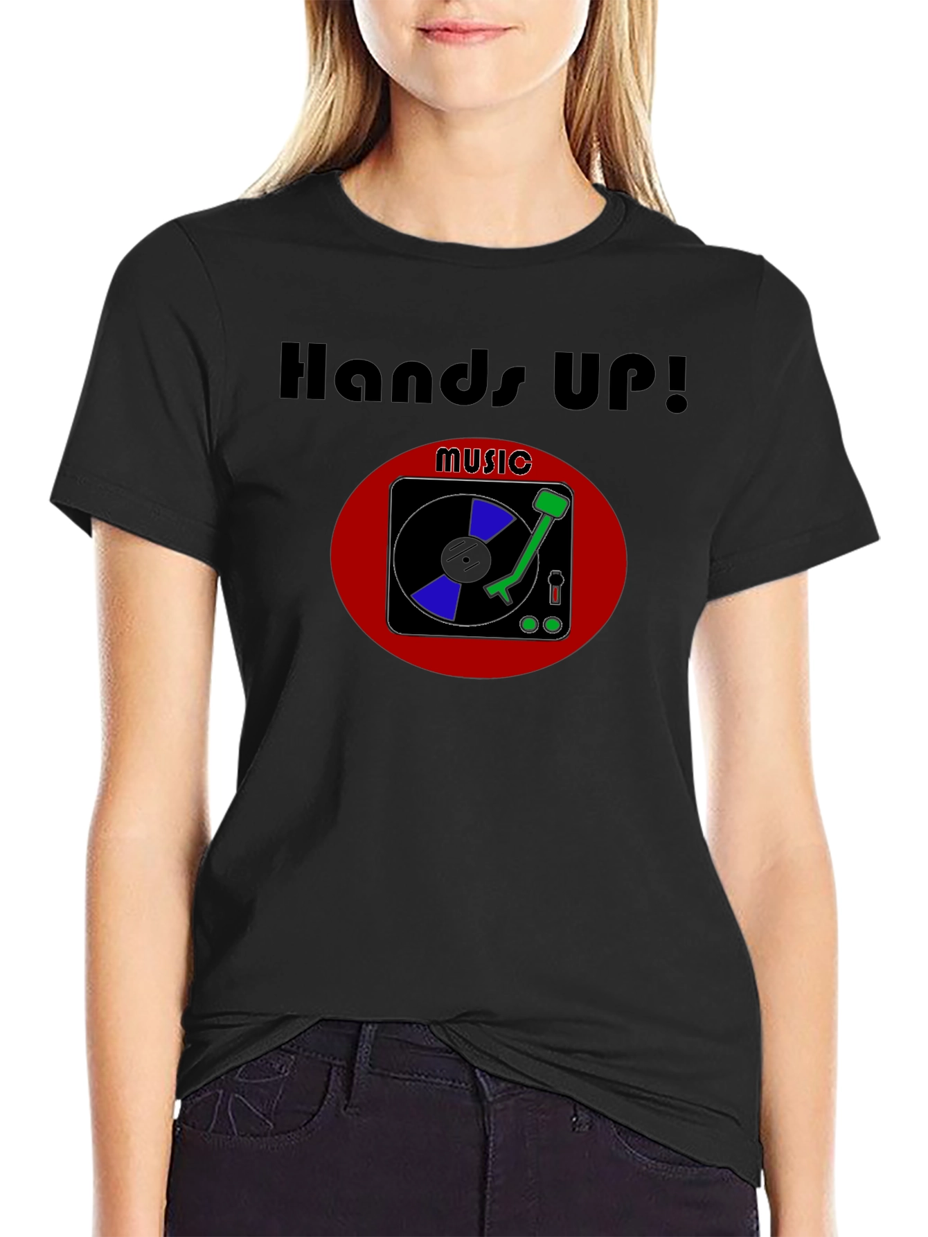 Hands Up! Music T-Shirt - DJ Turntable Graphic Tee