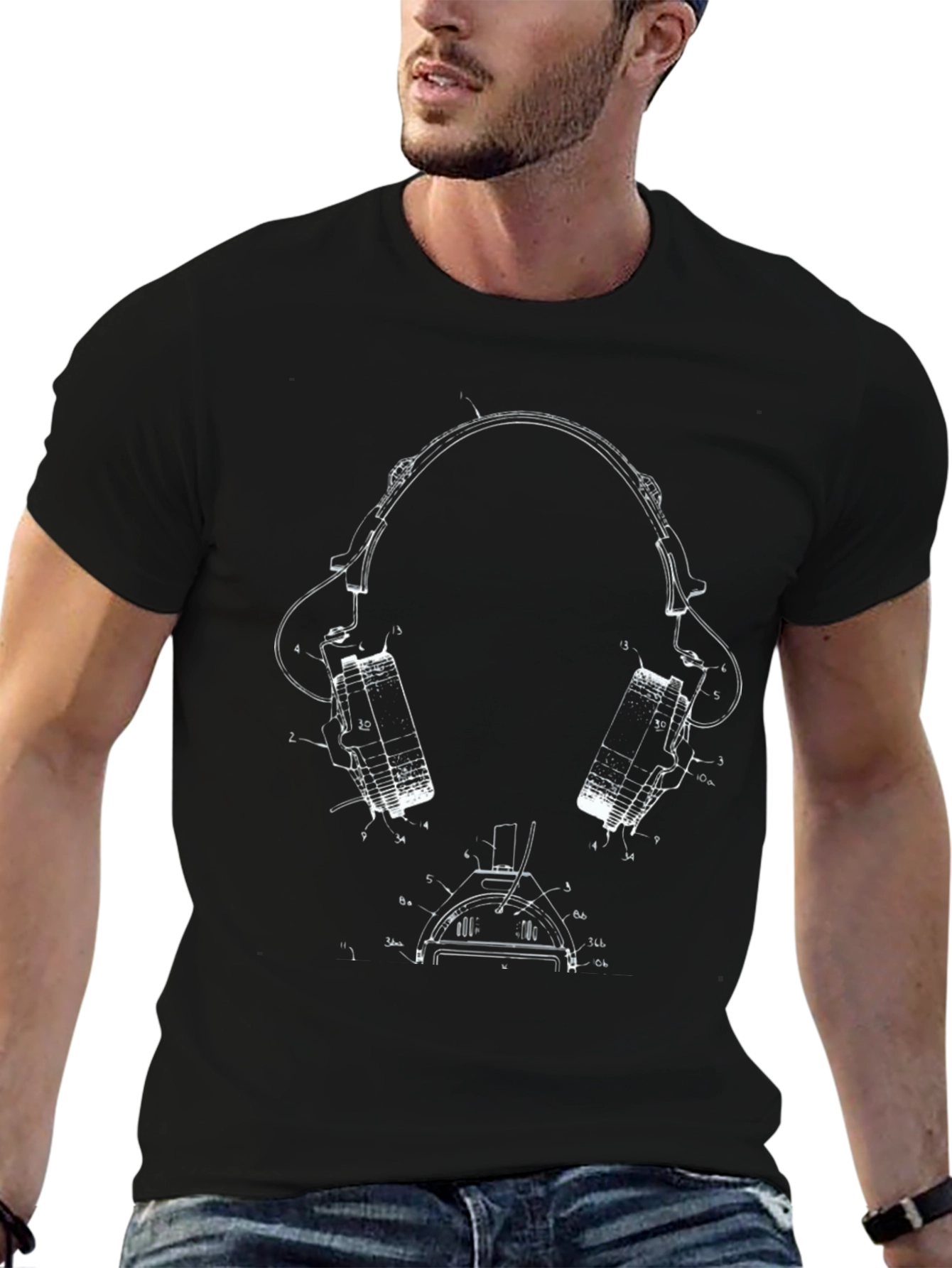 Headphone Blueprint Graphic Tee - Black